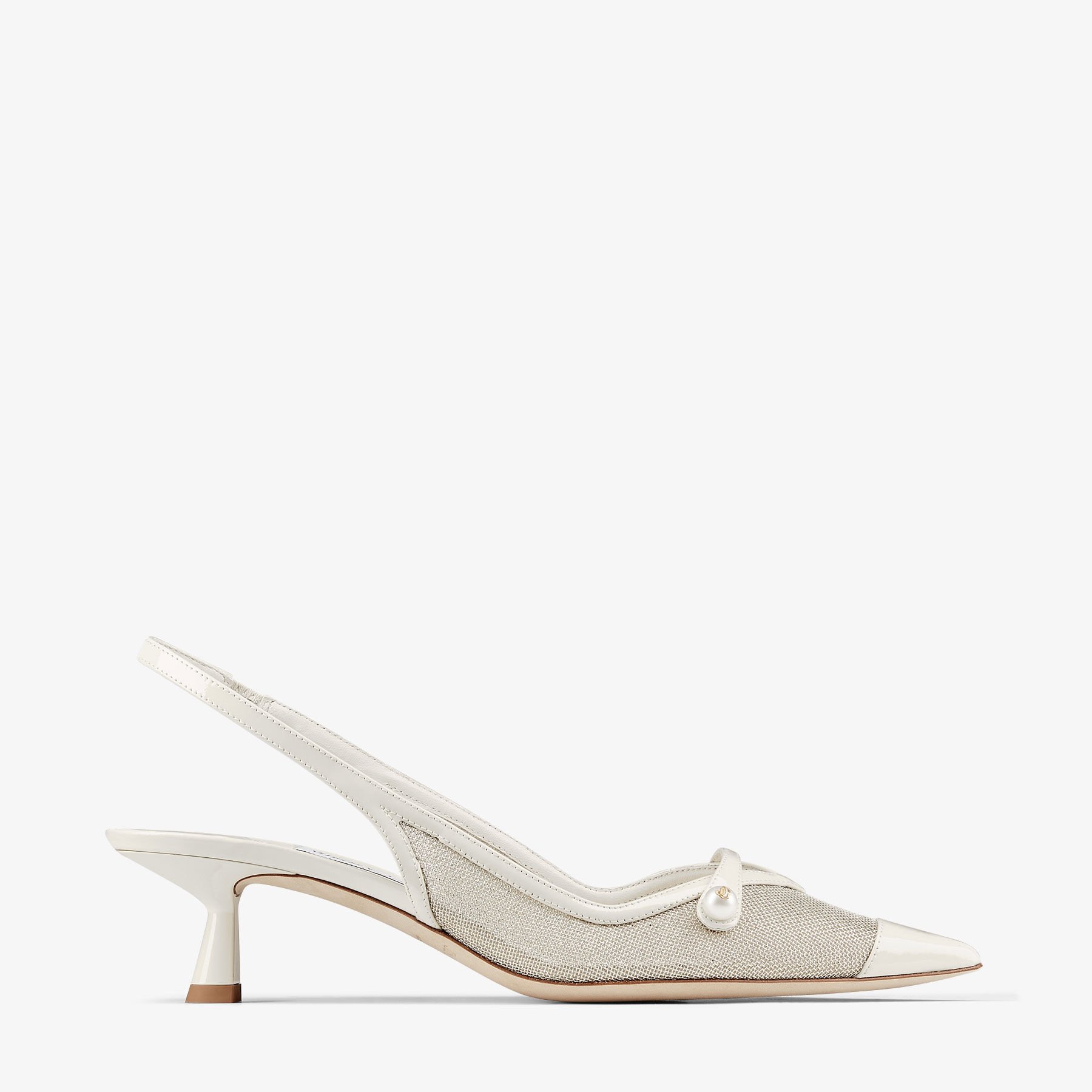 Amita 45 | Latte and Champagne Patent and Metallic Mesh Sling Back Pumps |  JIMMY CHOO