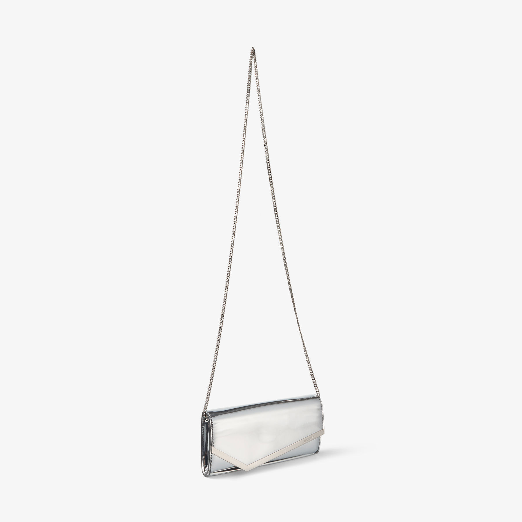 EMMIE Silver Mirror Fabric Clutch Bag Summer Collection JIMMY CHOO UK