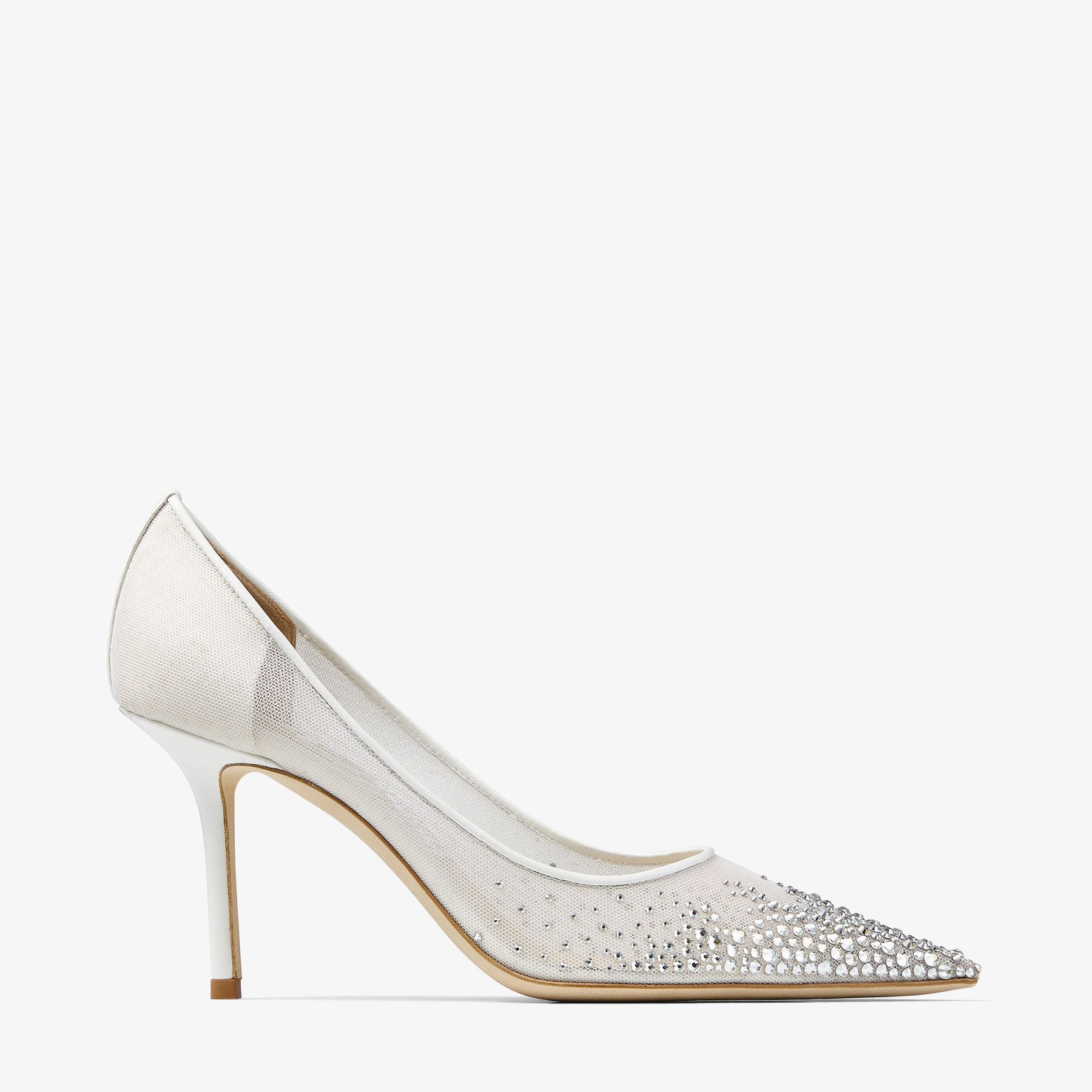 White Mesh Pointed Toe Pumps with D grad Crystals LOVE 85