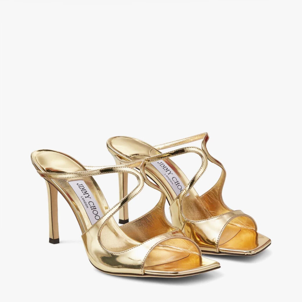 セールでお得！★JIMMY CHOO★ANISE 75 サンダル シャンパン Champagne Glitter Leather Mules | ANISE 75 | Spring 2022