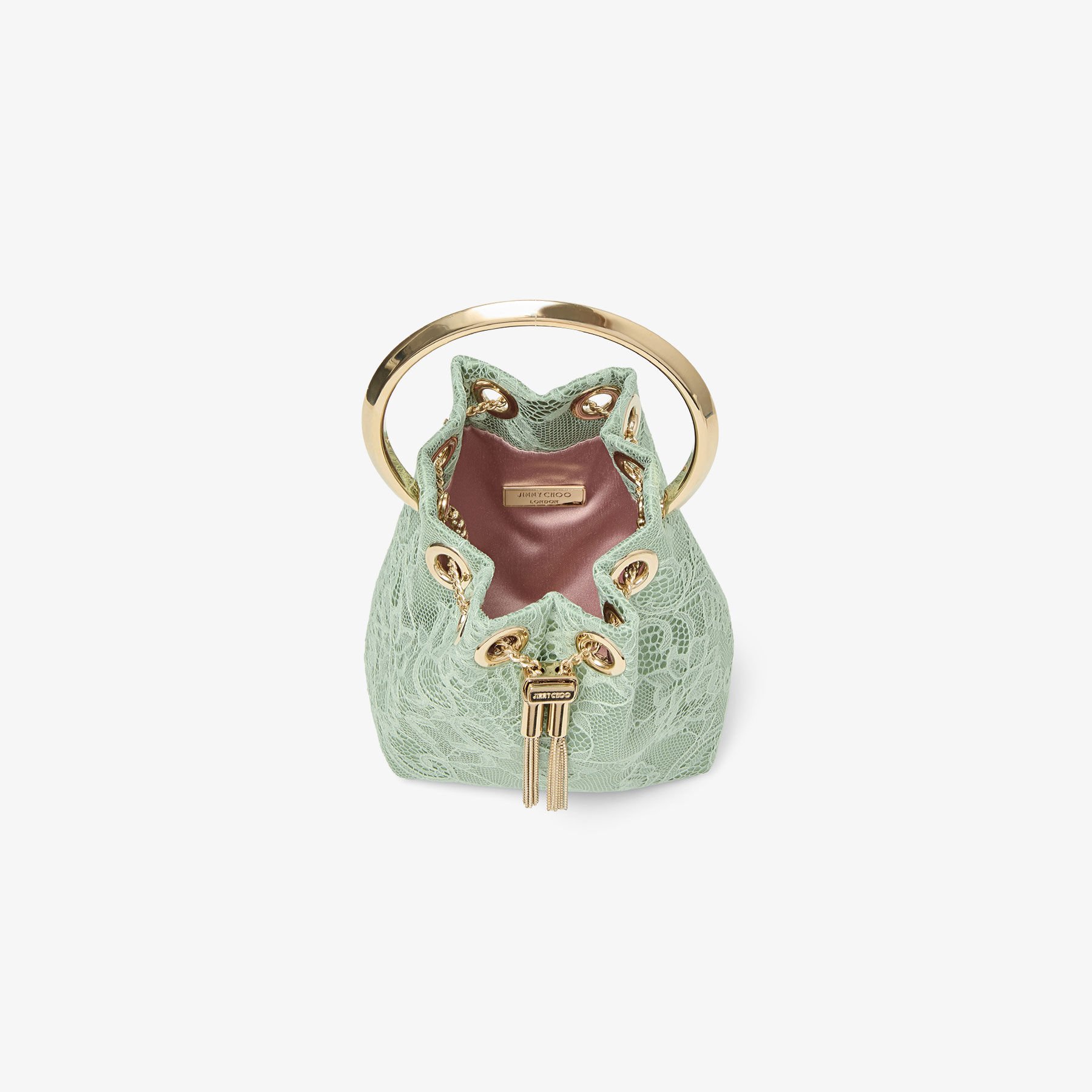 Micro Bon Bon | Verde Satin and Jimmy Choo Lace Mini Bucket Bag