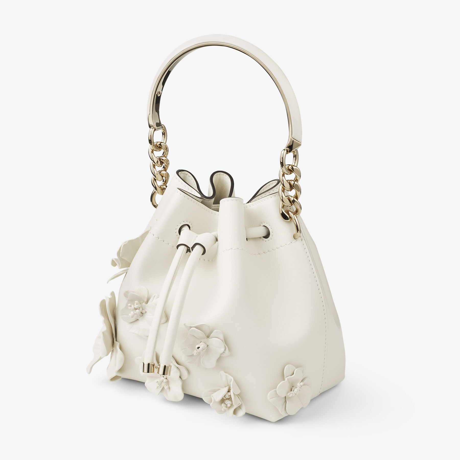 Bon Bon Bucket S Latte Calf Leather Mini Bucket Bag with Flowers