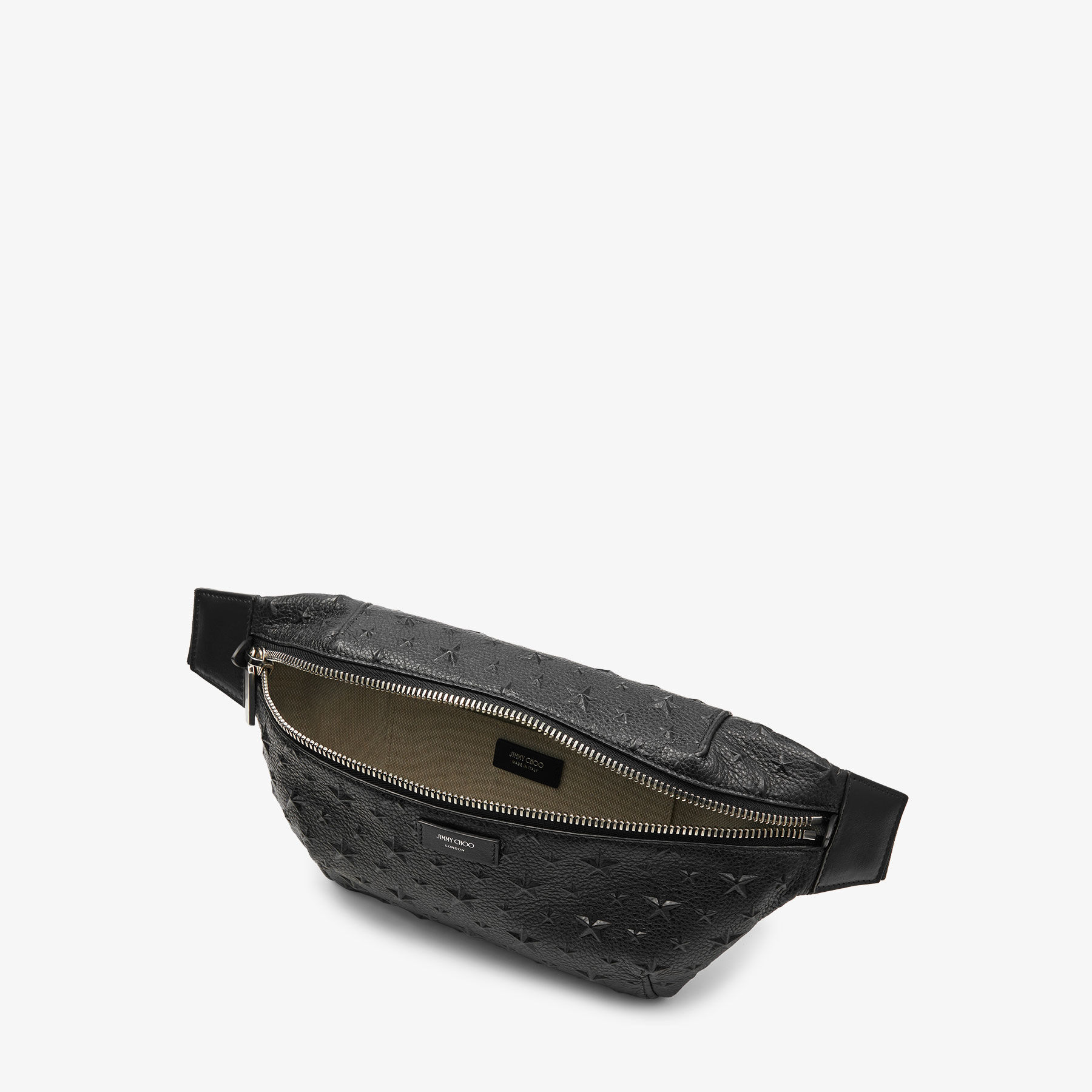 ★JIMMY CHOO★ FINSLEY Beltbag BHH【完売前に!】 Finsley | Black Leather Belt Bag with Embossed Stars | New
