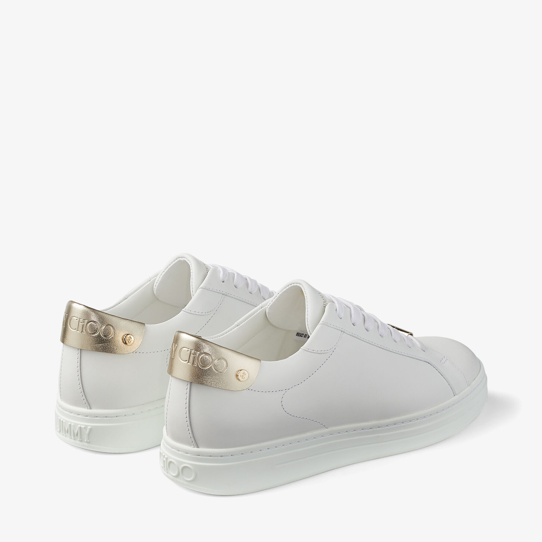 White Calf Leather and Champagne Metallic Nappa Low Top Trainers