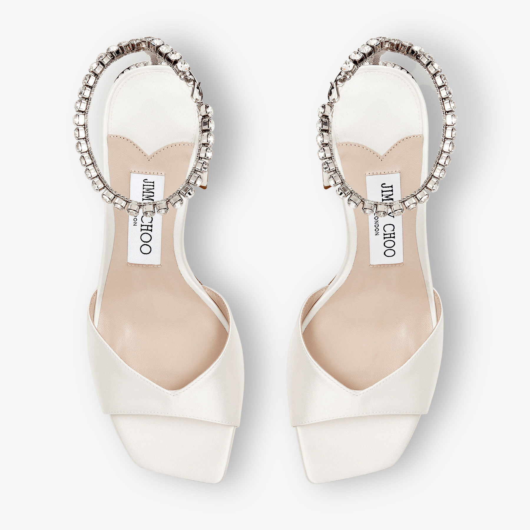 【送料&関税込】Jimmy Choo Saeda 100 Satin Sandal Ivory Colo Saeda Sandal 100 | Ivory Satin Sandals with Crystal