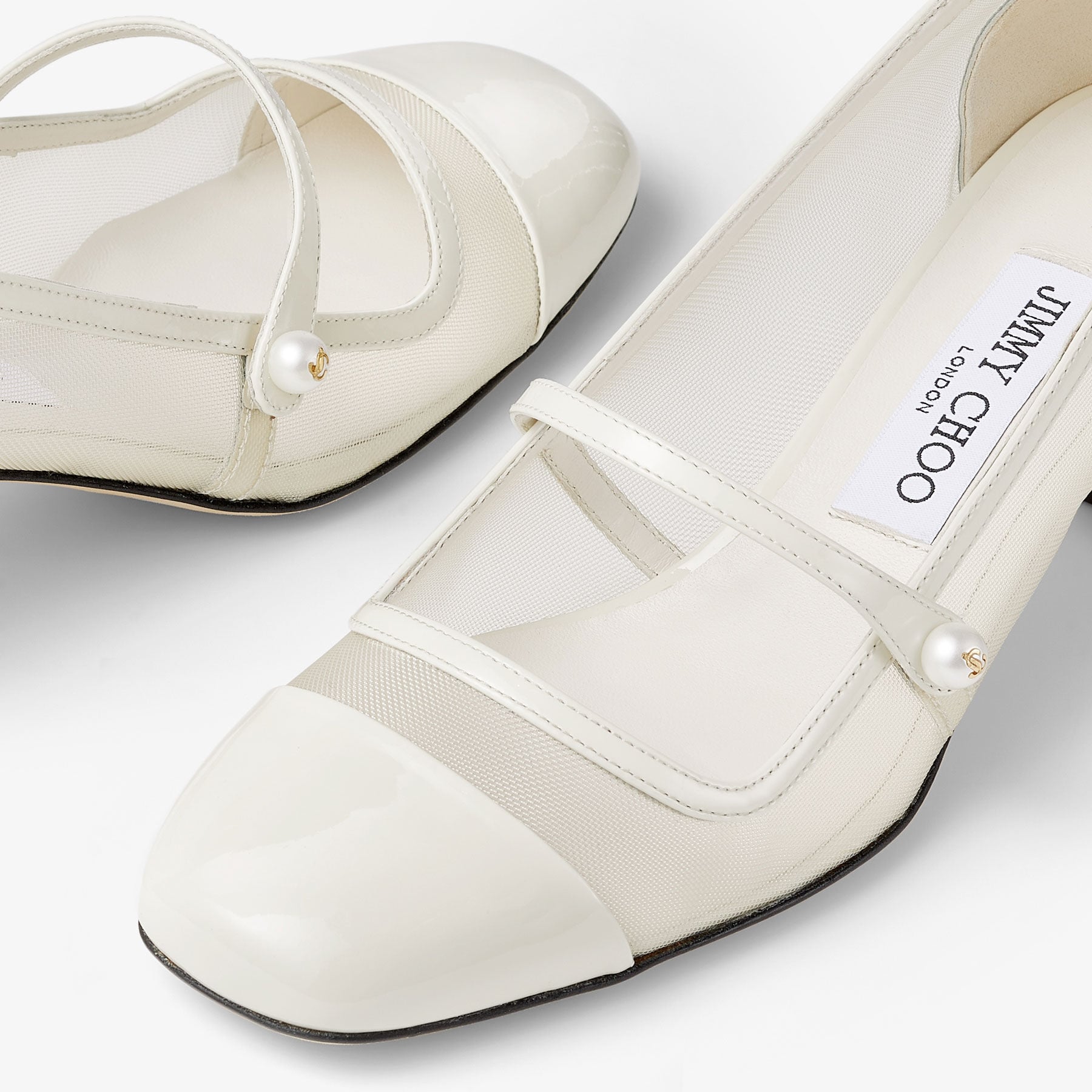 Elisa 45 | 拿鐵色漆皮拼網眼布高跟鞋| JIMMY CHOO