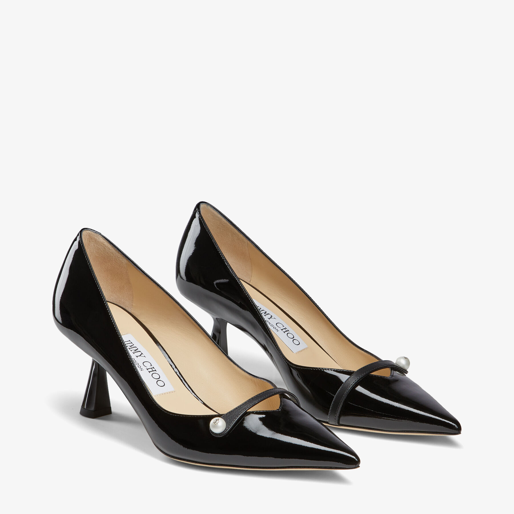 Black Patent Pointed Pumps with Pearl Detail | ROSALIA 65 Black Patent Pointed Pumps with Pearl Detail | ROSALIA 65