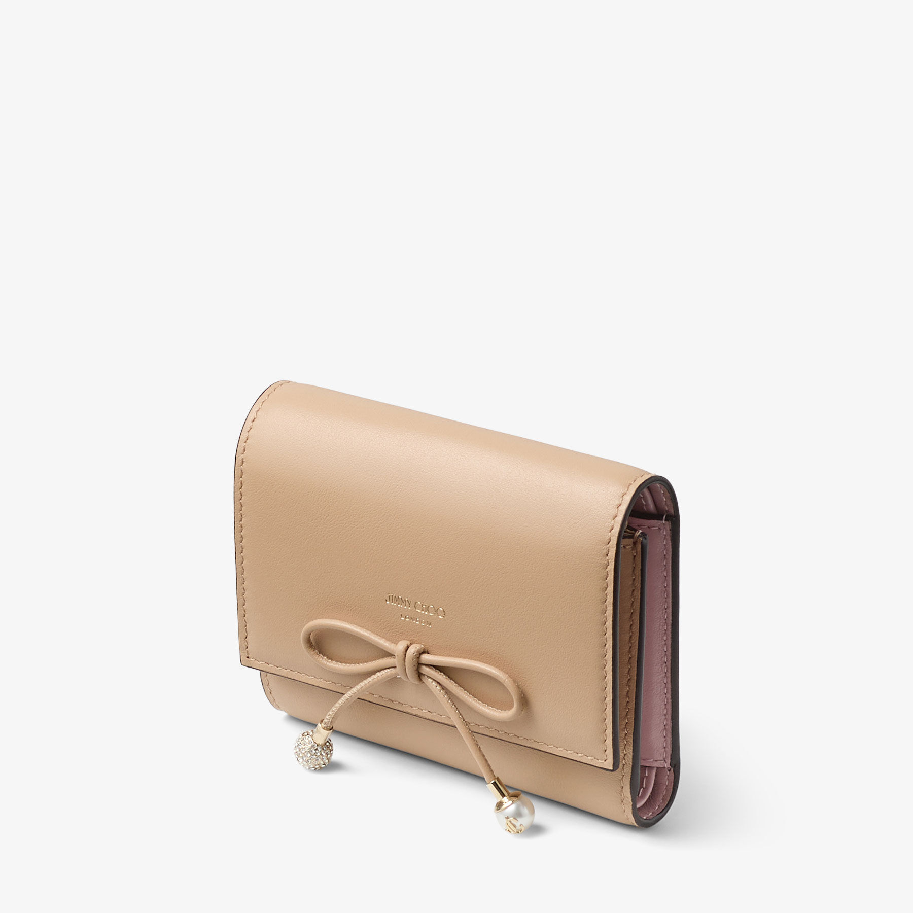 Marinda | Chai and Rose Calf Leather Compact Wallet with Pearl and