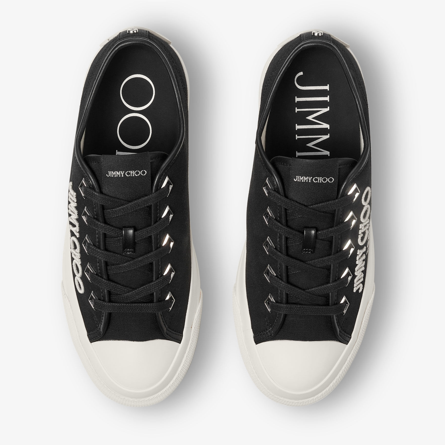 Palma Maxi F Black and Latte Canvas Platform Trainers with Embroidered Logo JIMMY CHOO