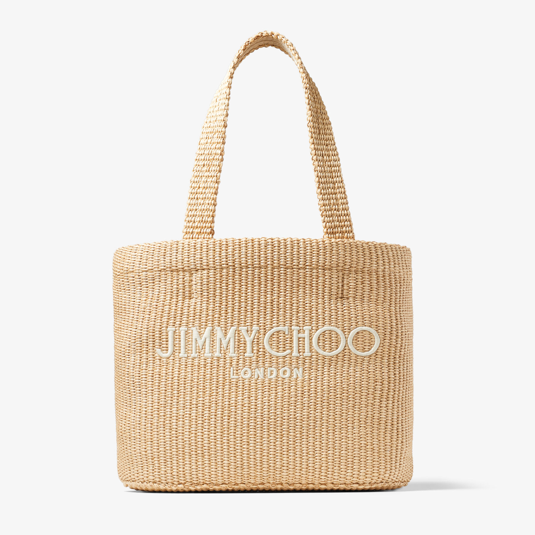 【Jimmy Choo】BEACH TOTE E/W◆0000095134TYJ Beach Tote E/W M | Natural/Latte Raffia Embroidered Tote Bag
