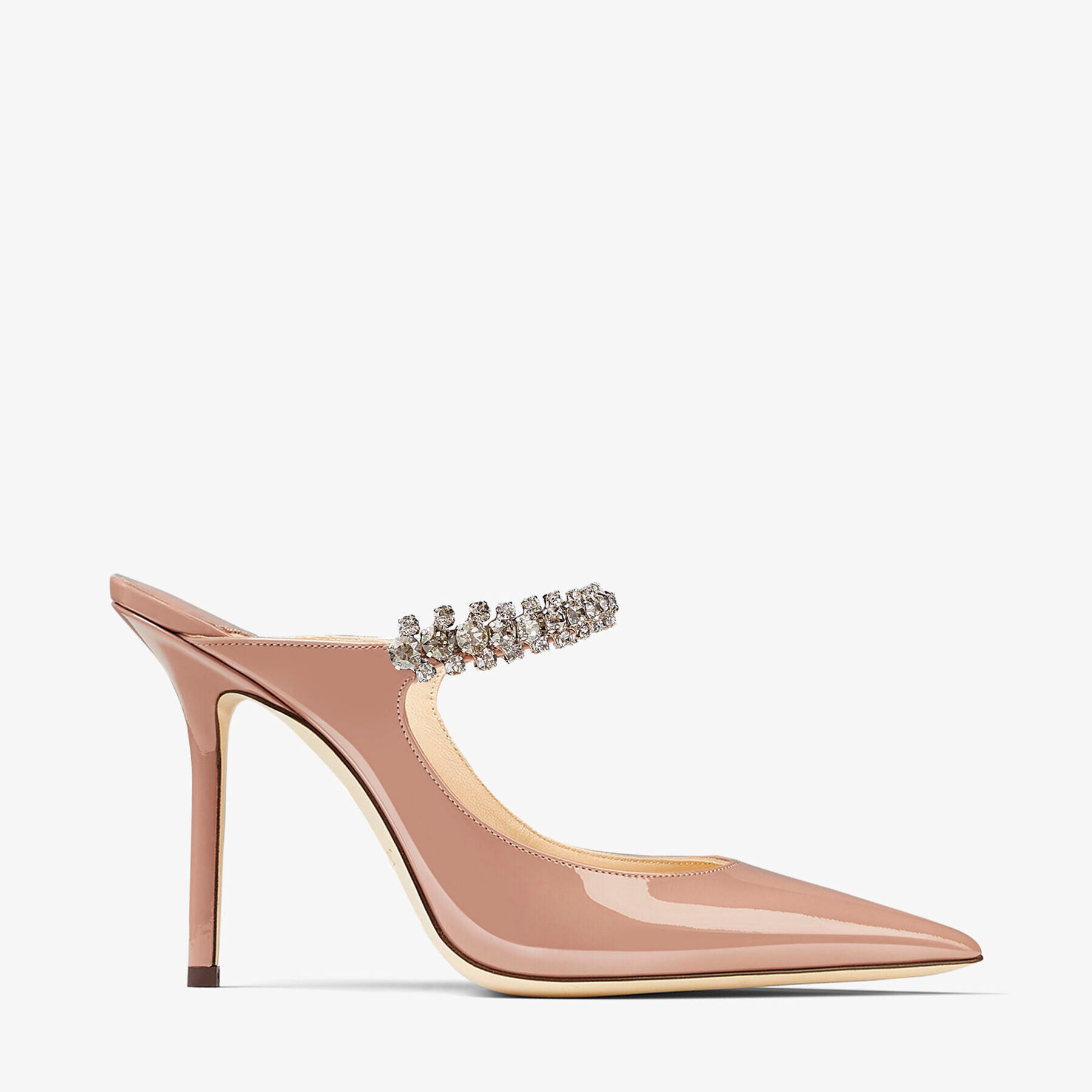 Ballet Pink Patent Leather Mules with Crystal Strap|BING 100