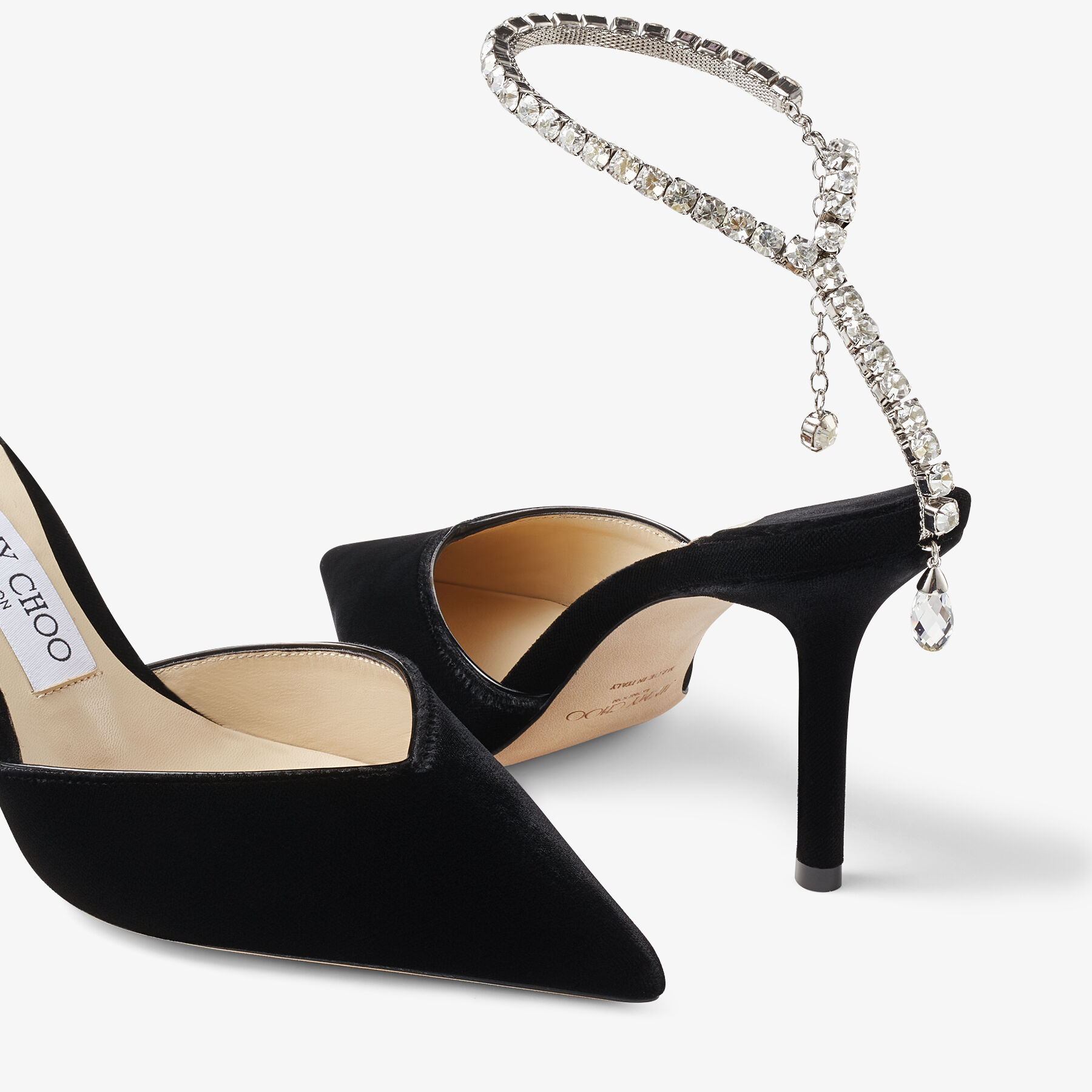 Saeda 85 Black Velvet Pumps with Crystal Embellishment JIMMY CHOO