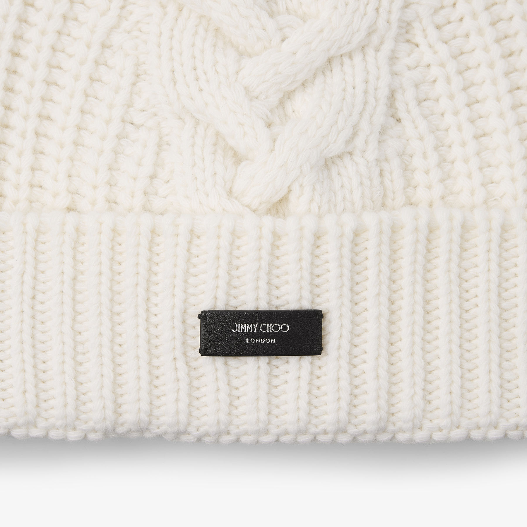 Yuki Cable | Latte Cable Knit Beanie with Leather Logo Tag  display picture 2
