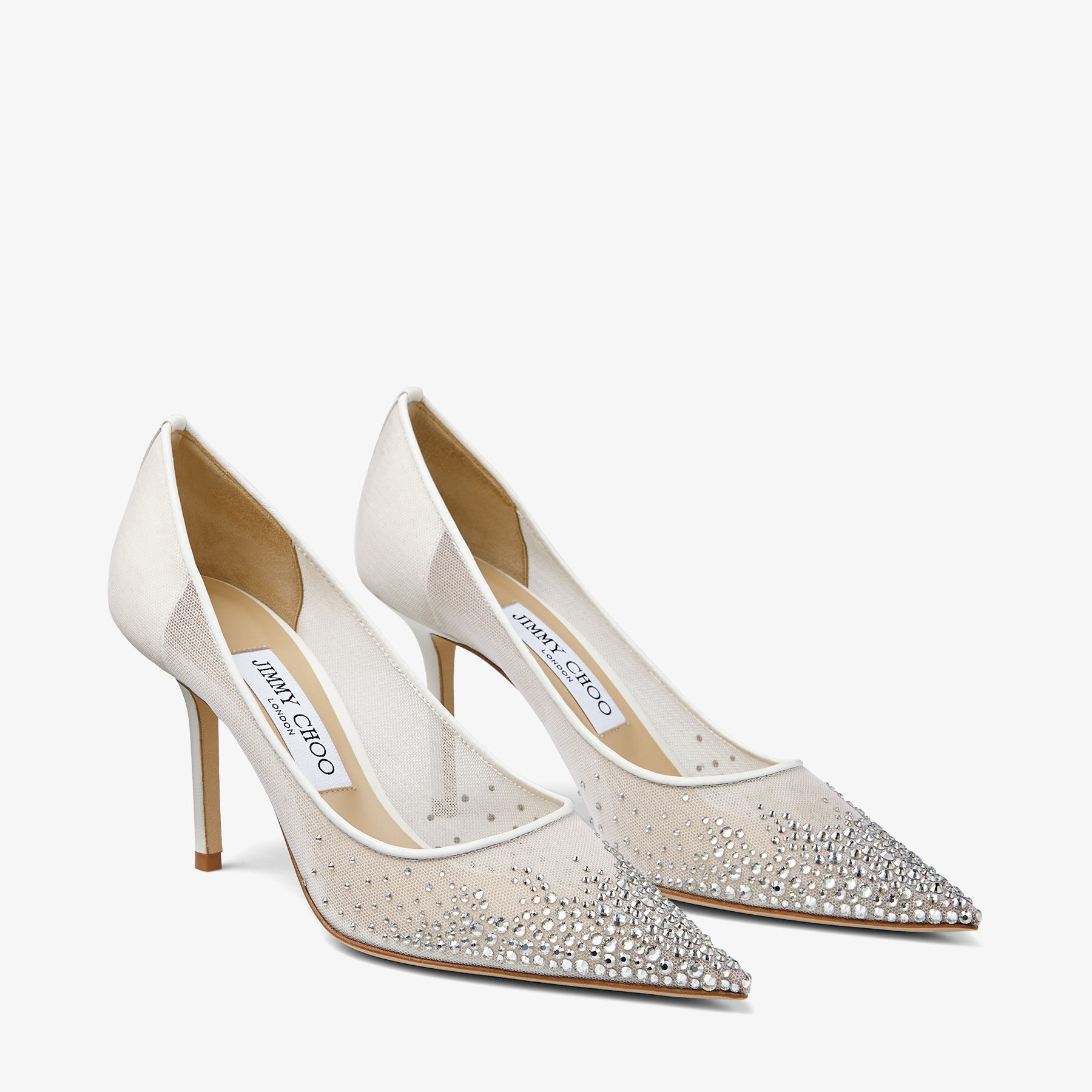 White Mesh Pointed Toe Pumps with D grad Crystals LOVE 85