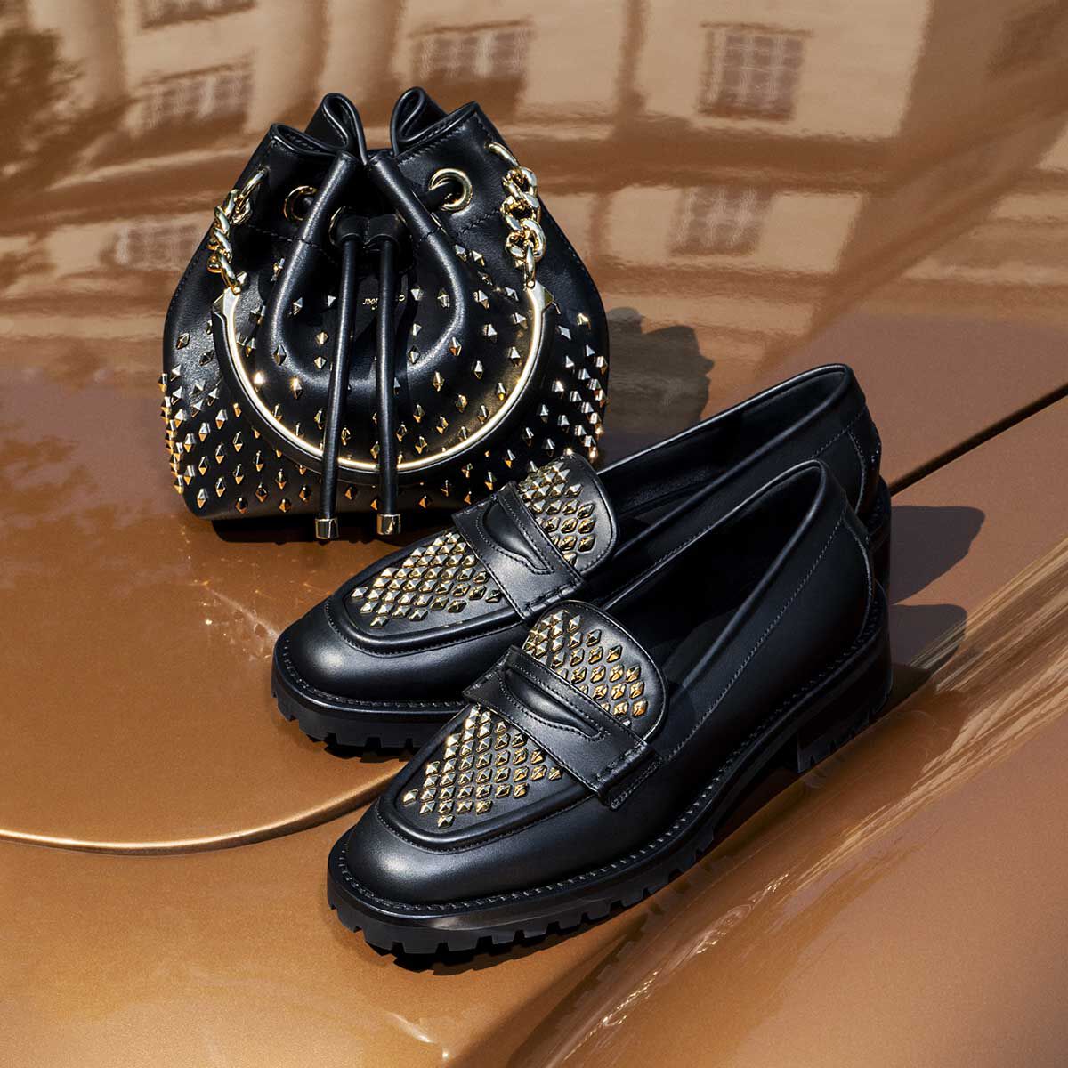 DEANNA 30 Black Leather Loafers with Studs Autumn Collection