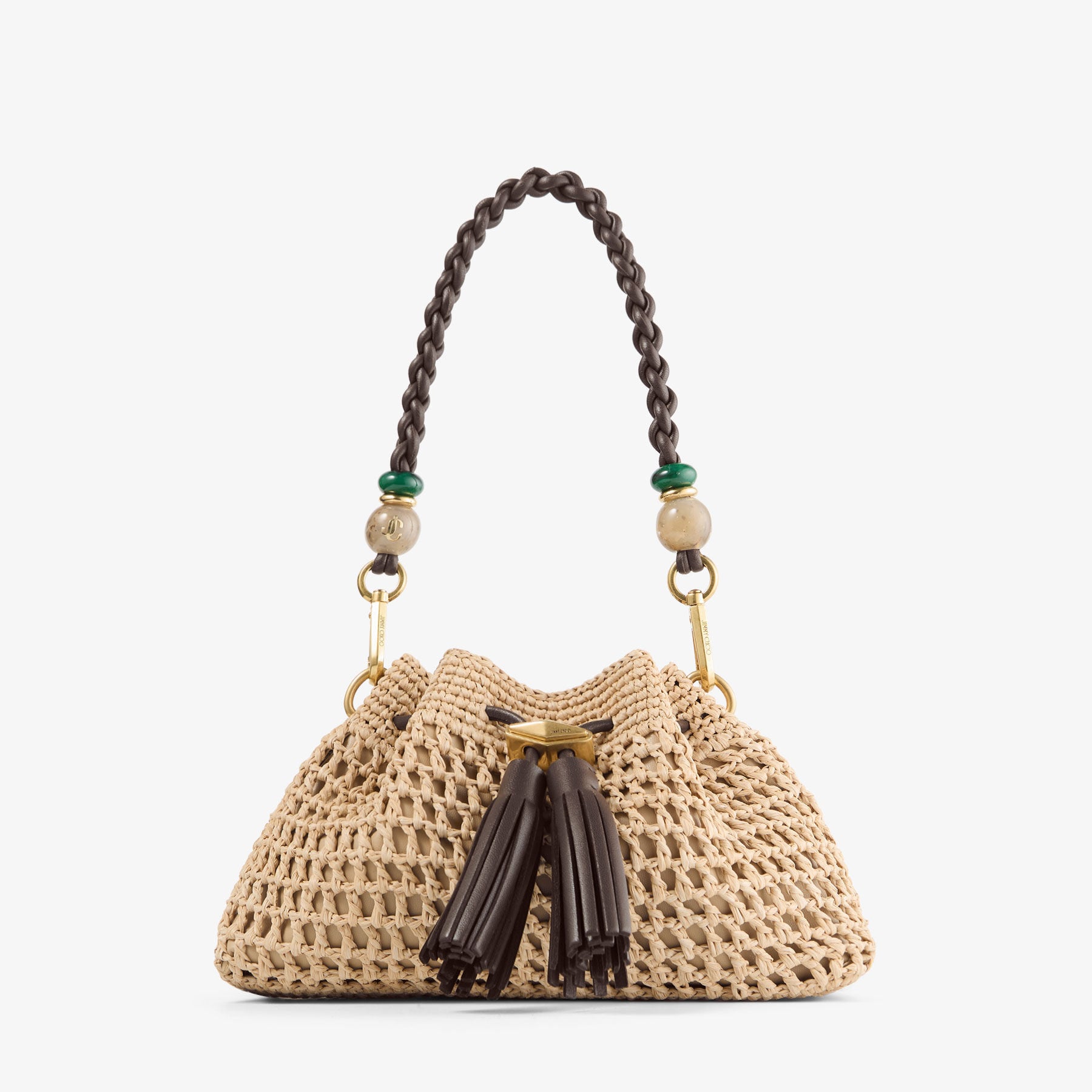Cinch Small | Natural and Chocolate Crochet Raffia Shoulder Bag
