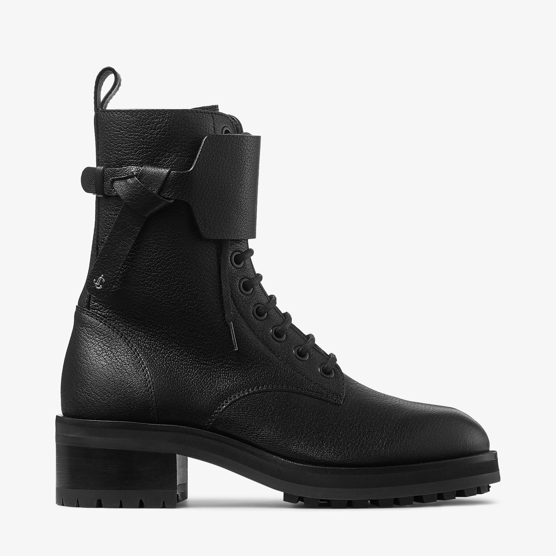 Rosabel Flat | Black Grainy Box Calf Leather Ankle Boots | JIMMY CHOO