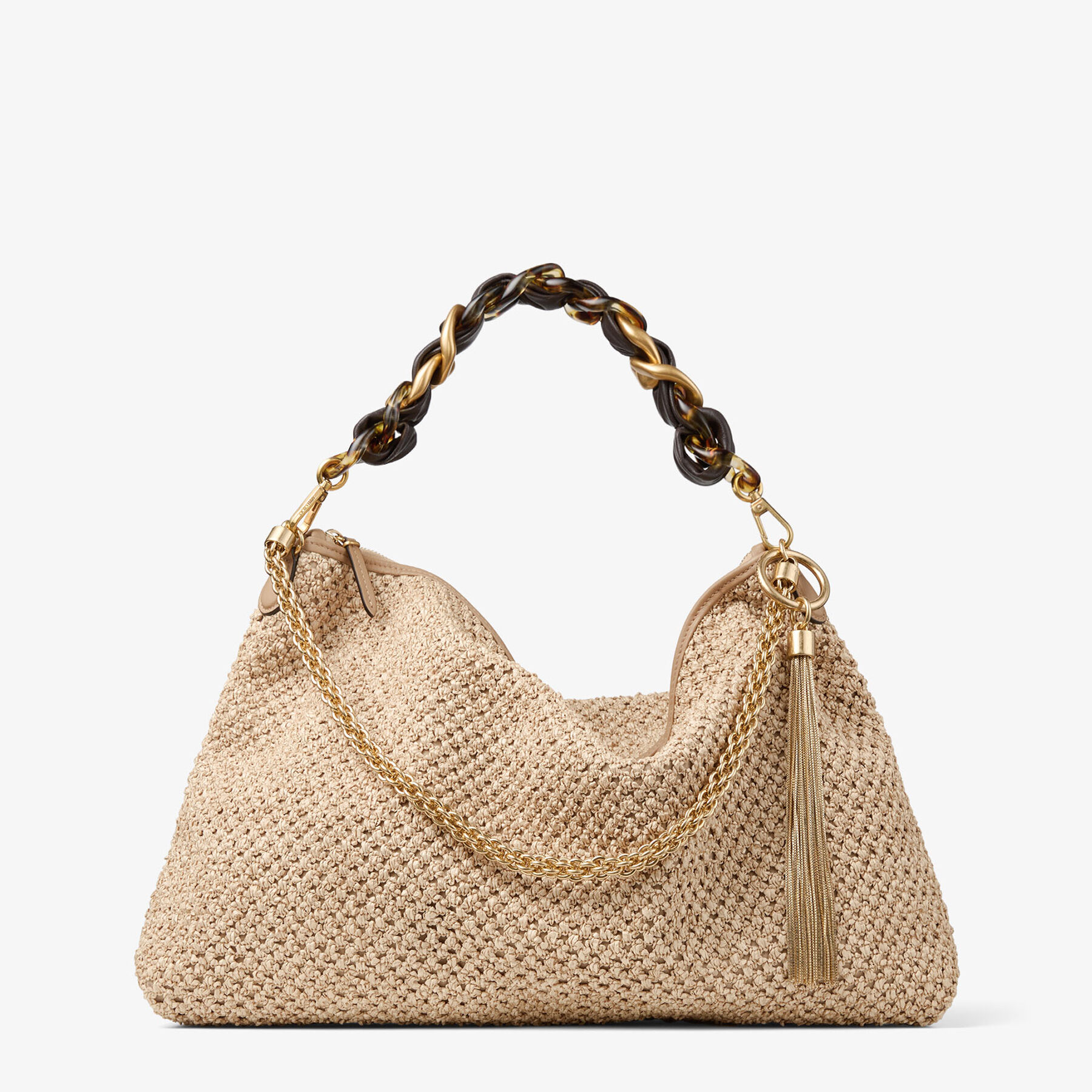Callie Maxi | Natural and Coffee Raffia Shoulder Bag with