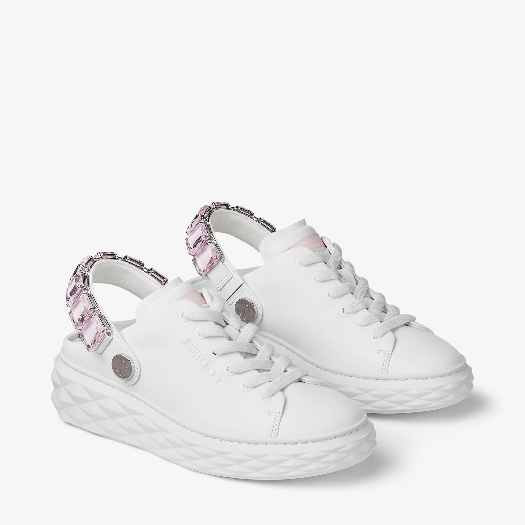 JIMMY CHOO☆ ダイヤモンド スリング V White/Powder Pink Diamond Maxi/Crystal|Pink Nappa Leather Trainer| JIMMY CHOO