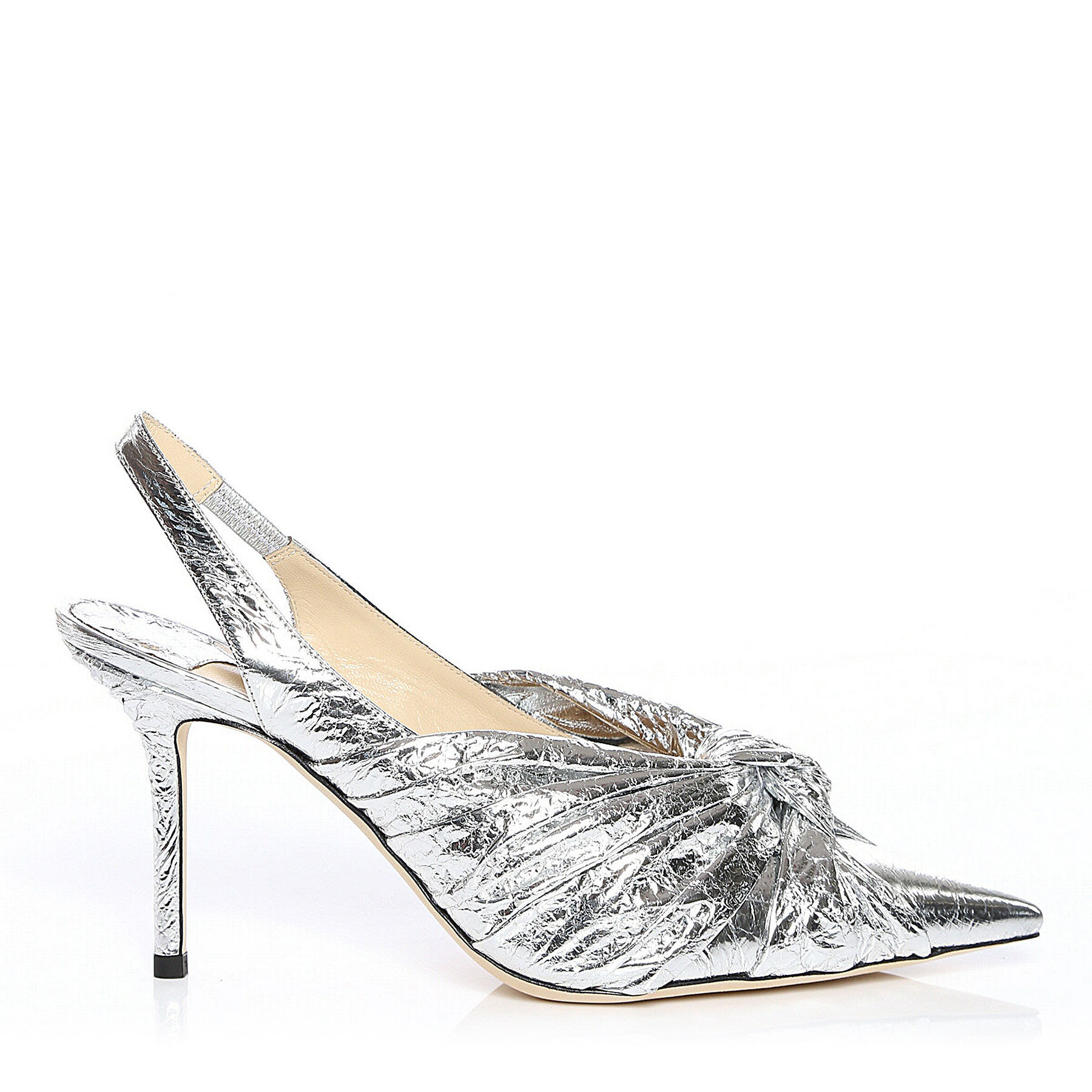 Silver Metallic Foil Leather Sling Back
