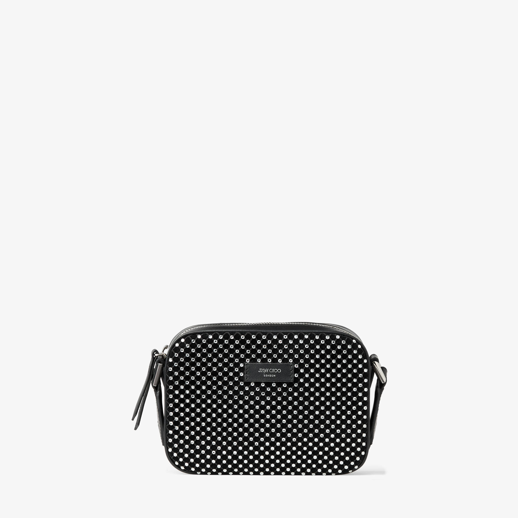 Box Camera S | Black Smooth Leather Camera Crossbody with Crystal
