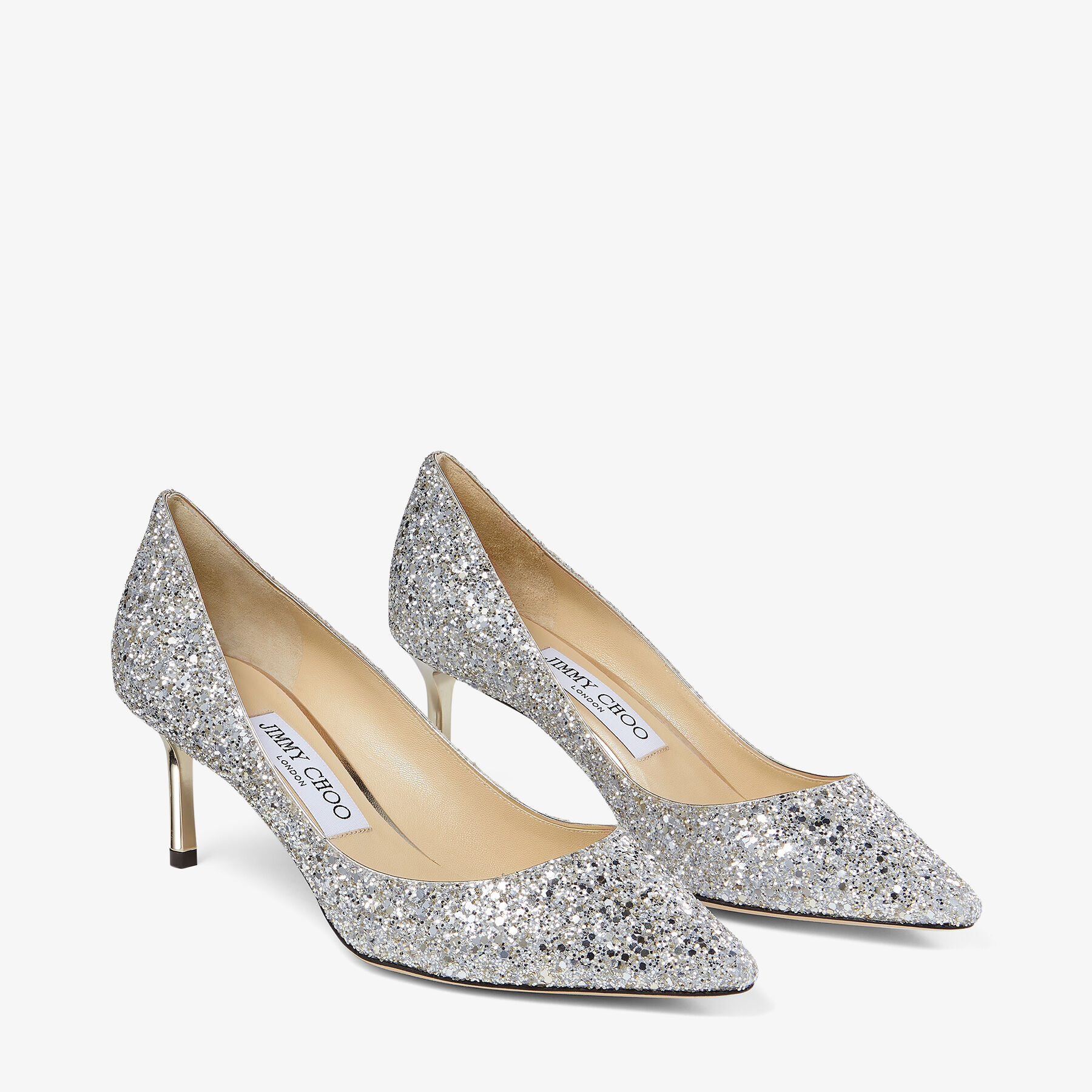 Champagne Coarse Glitter Fabric Pointed Pumps LOVE Pre Fall