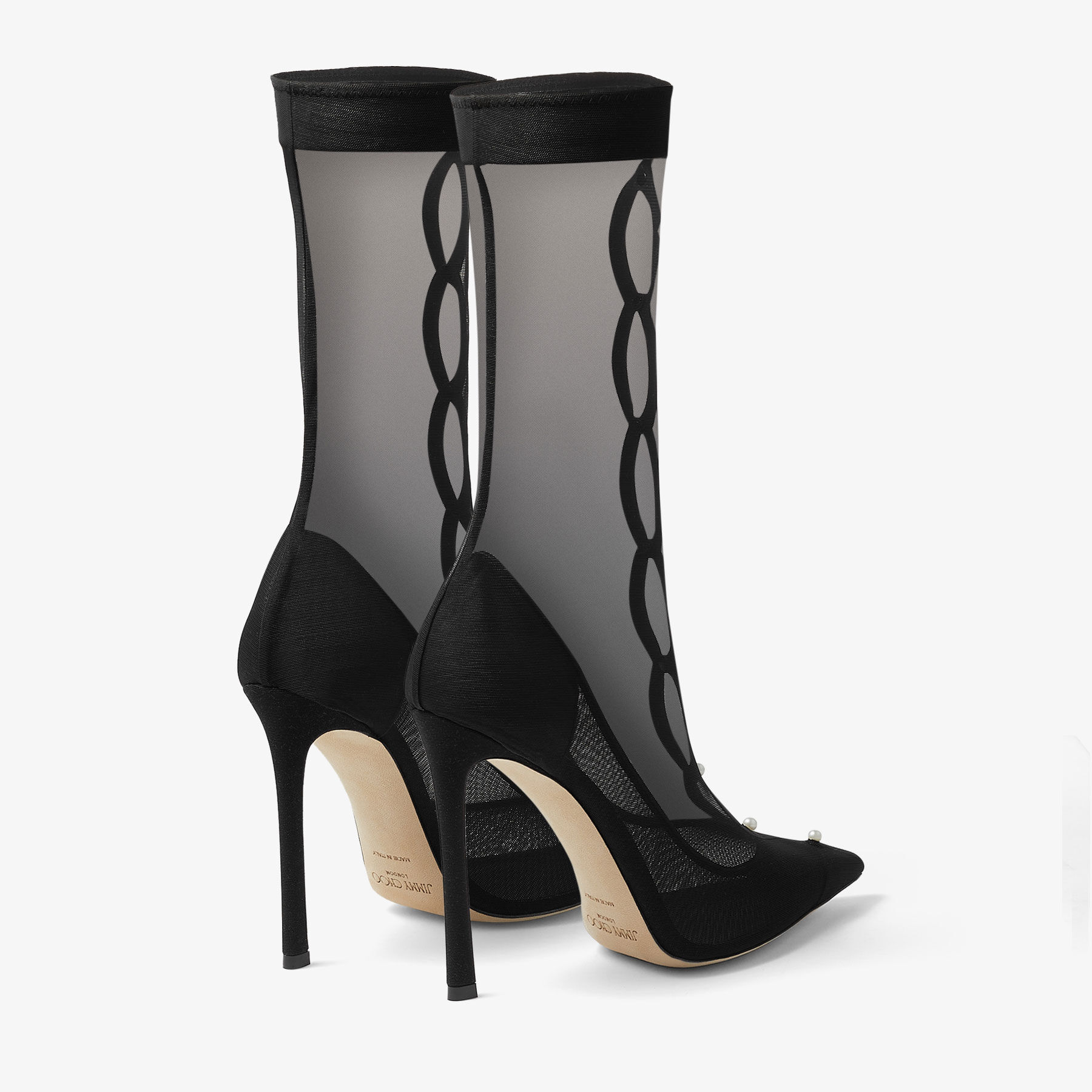 PSYCHE AB 110 Black Stretch Mesh Boots with Pearls Jimmy Choo