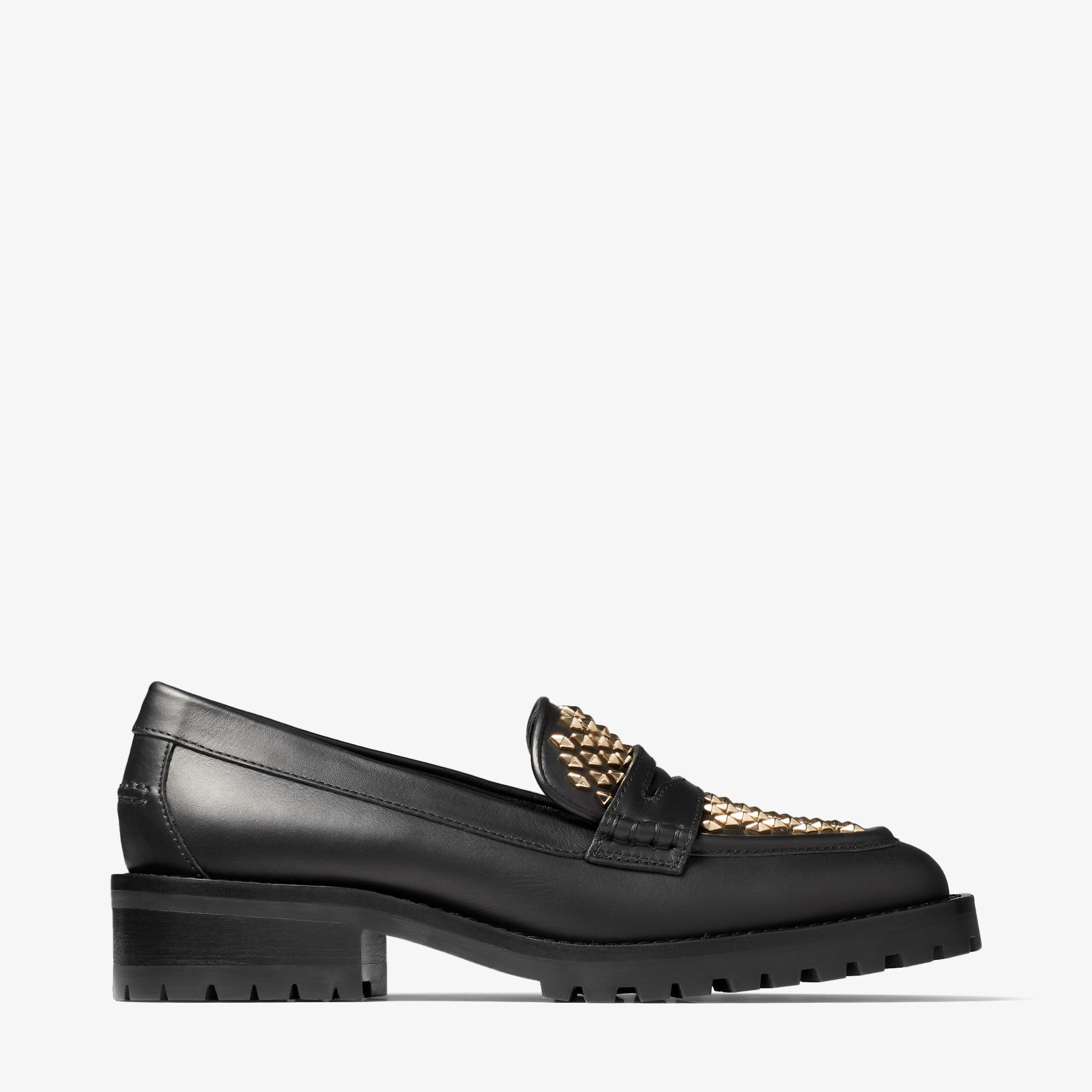 DEANNA 30 Black Leather Loafers with Studs Autumn Collection