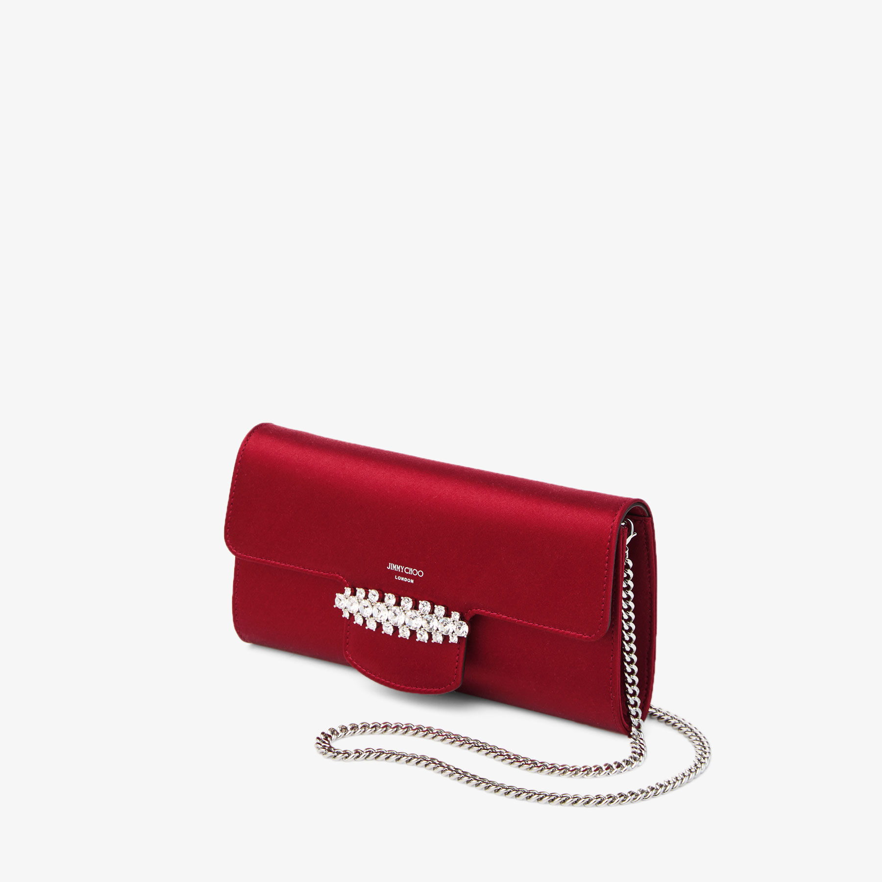Bing Wallet With Chain | Ruby Red Satin Wallet with Crystal Piece