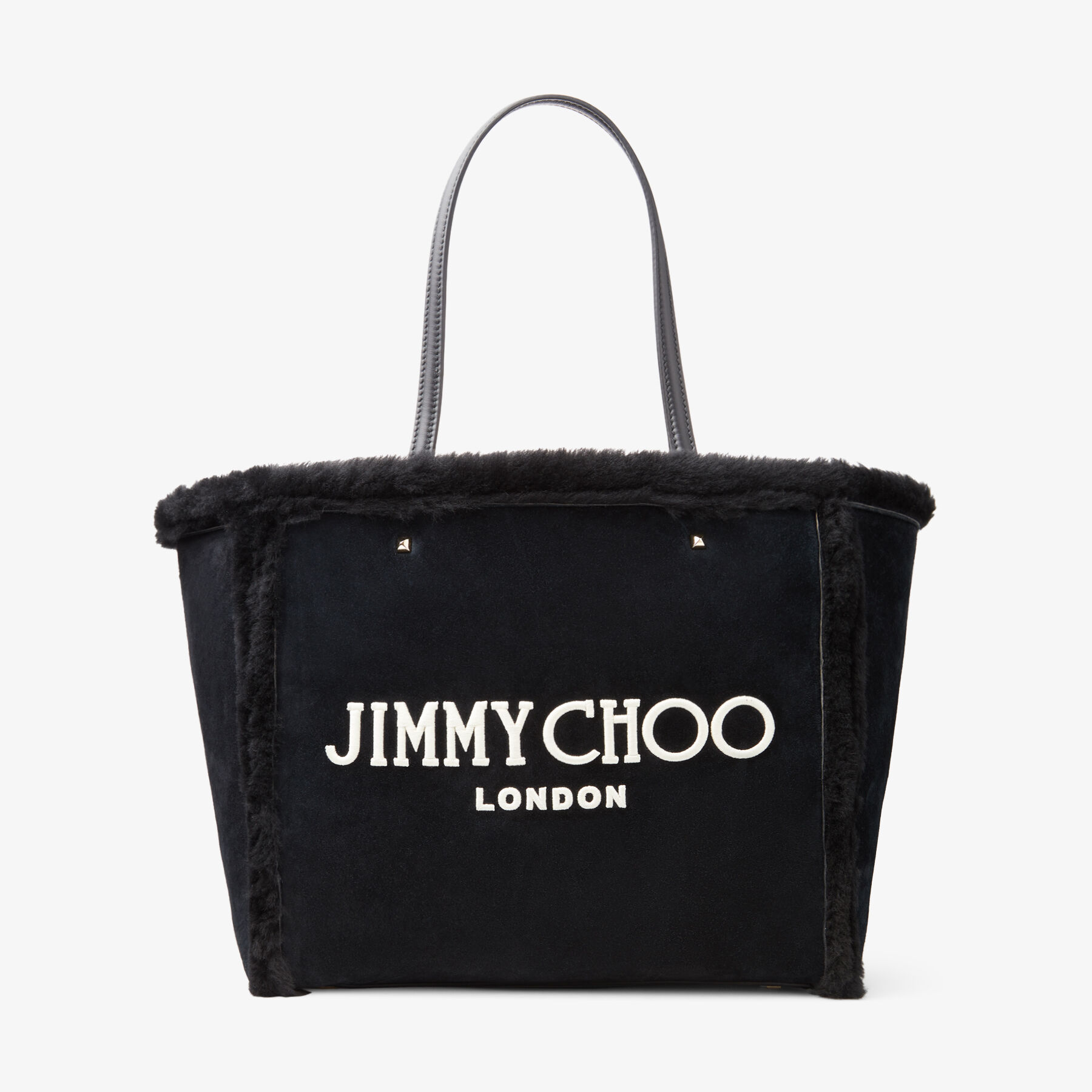 AVENUE TOTE BAG Black Suede and Shearling Tote Bag with Jimmy