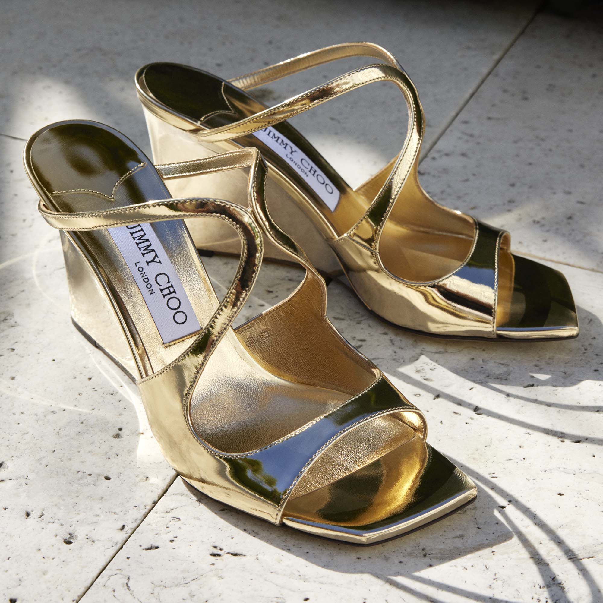 ANISE WEDGE 85 Gold Liquid Leather Metal Wedge Mules Summer