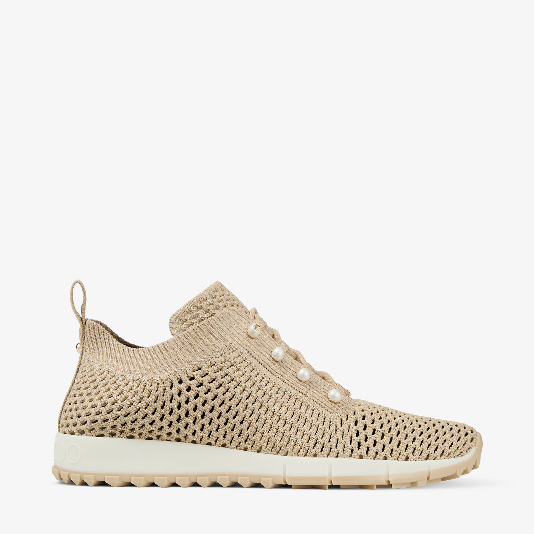 Veles | Light Soft Gold Lurex Crochet Knit Trainers | JIMMY CHOO