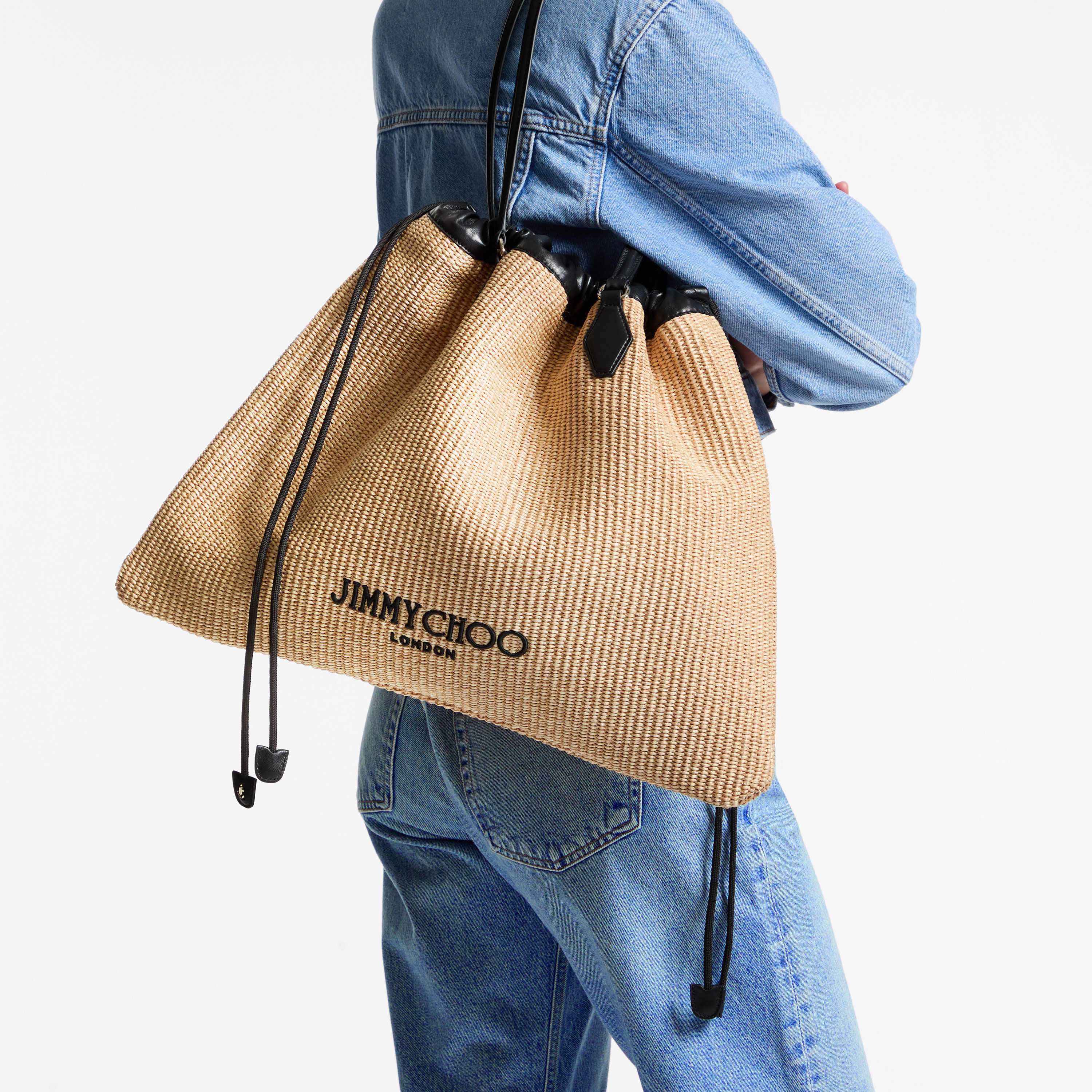 Drawstring Tote Large | Natural Soft Raffia Tote Bag with Smooth 