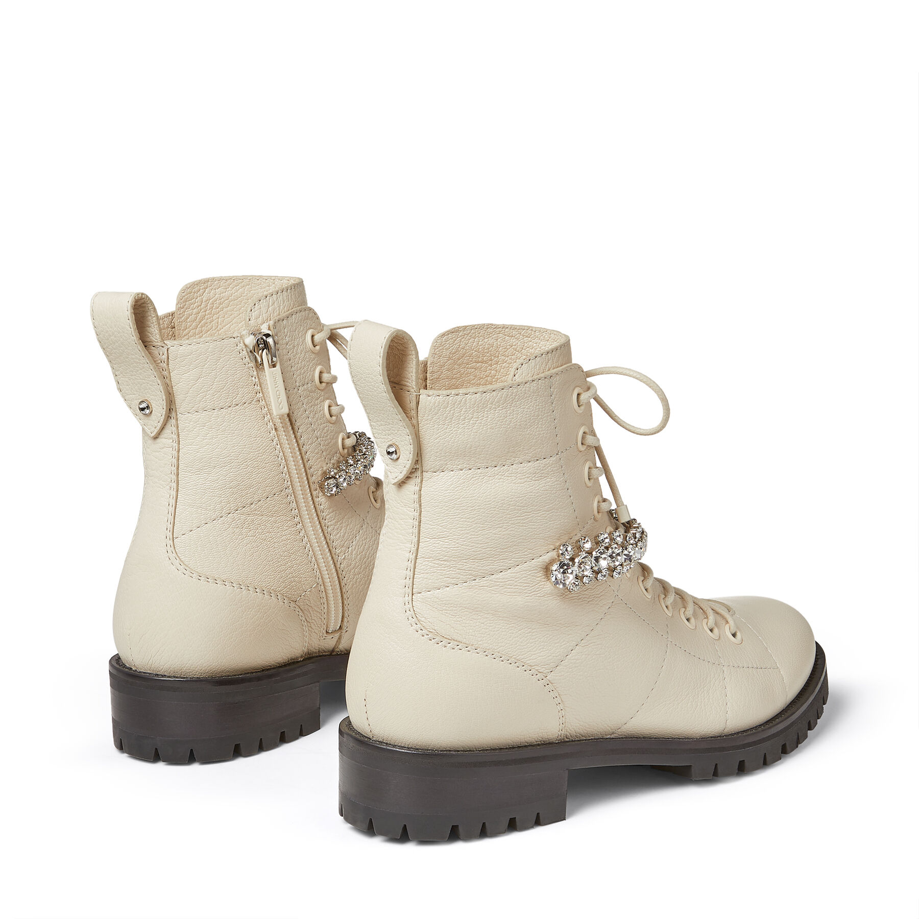 Linen Grainy Leather Flat Combat Boots With Crystal Detailing Cruz Flat Cruise 19 Jimmy Choo