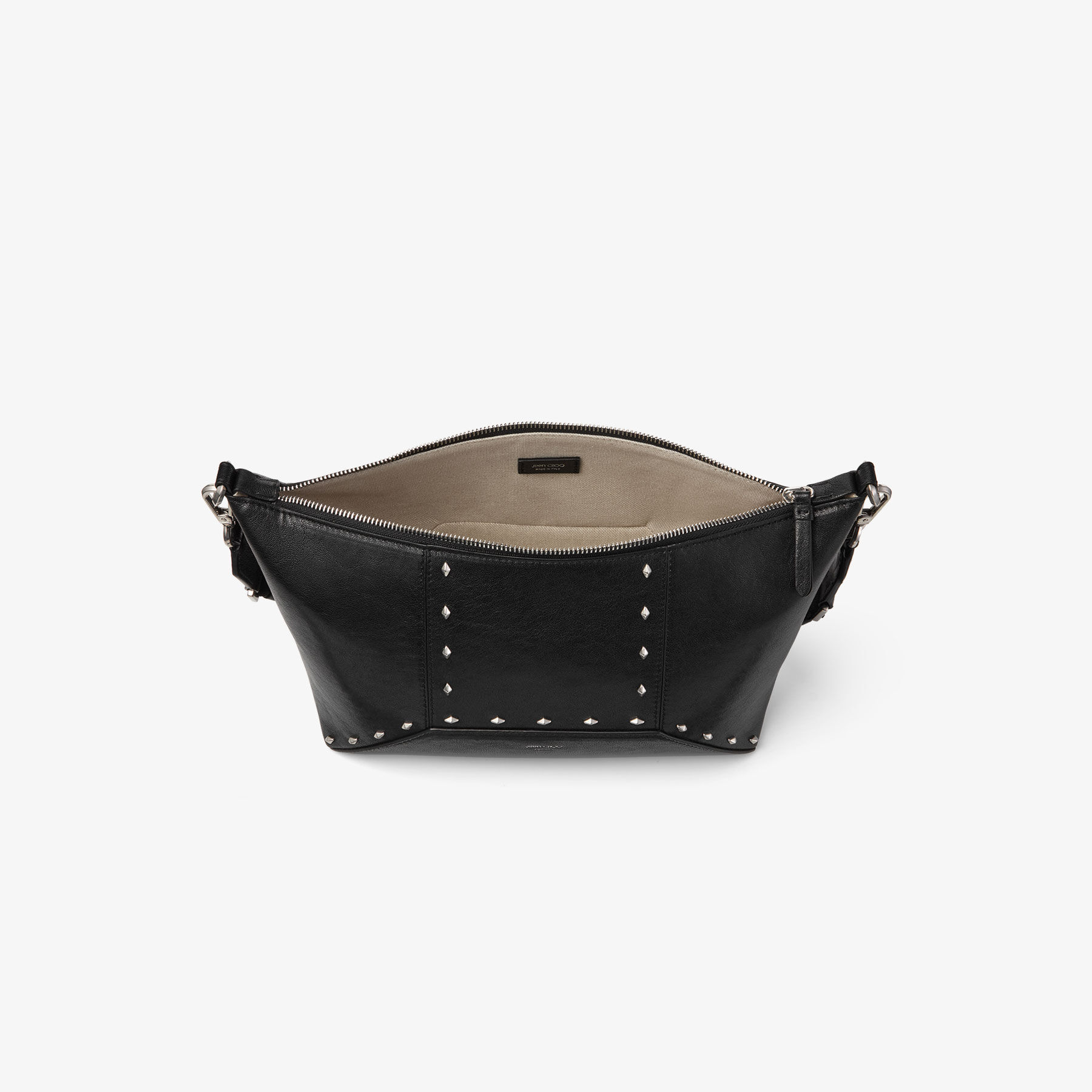 Diamond Zip Crossbody | Black Biker Leather Crossbody Bag with
