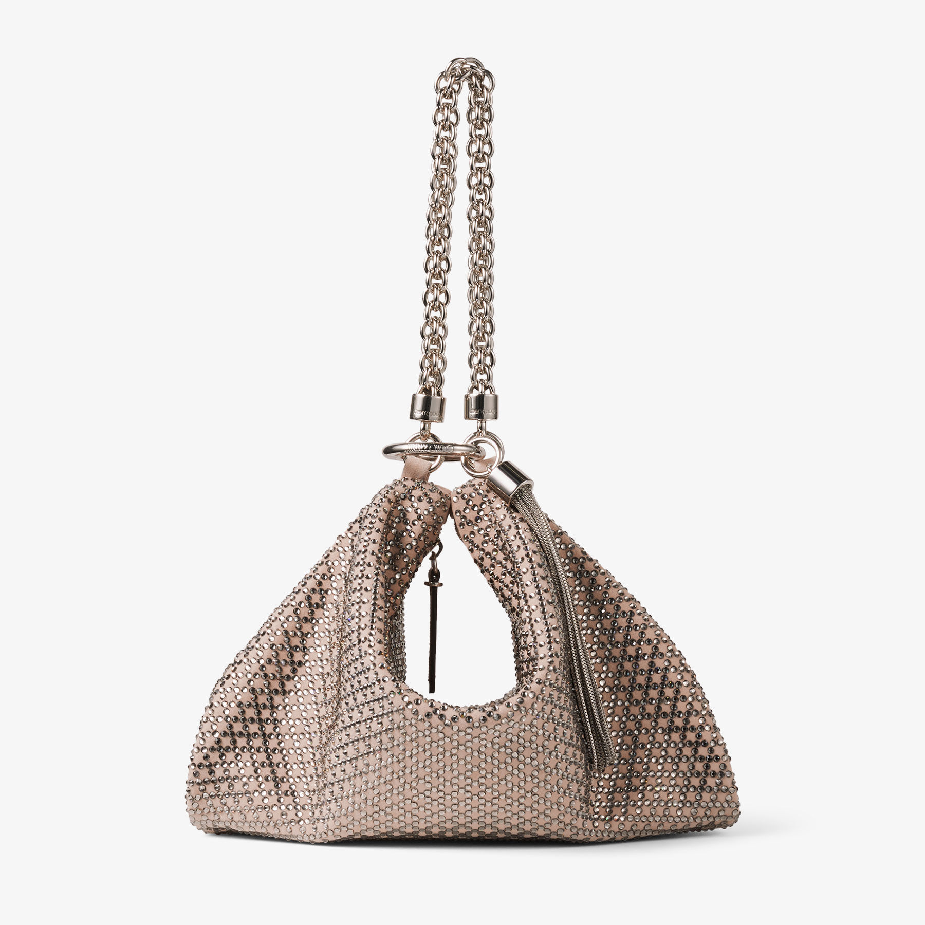 Ballet Pink Suede Clutch Bag with Diamond Motif and Crystal Hotfix