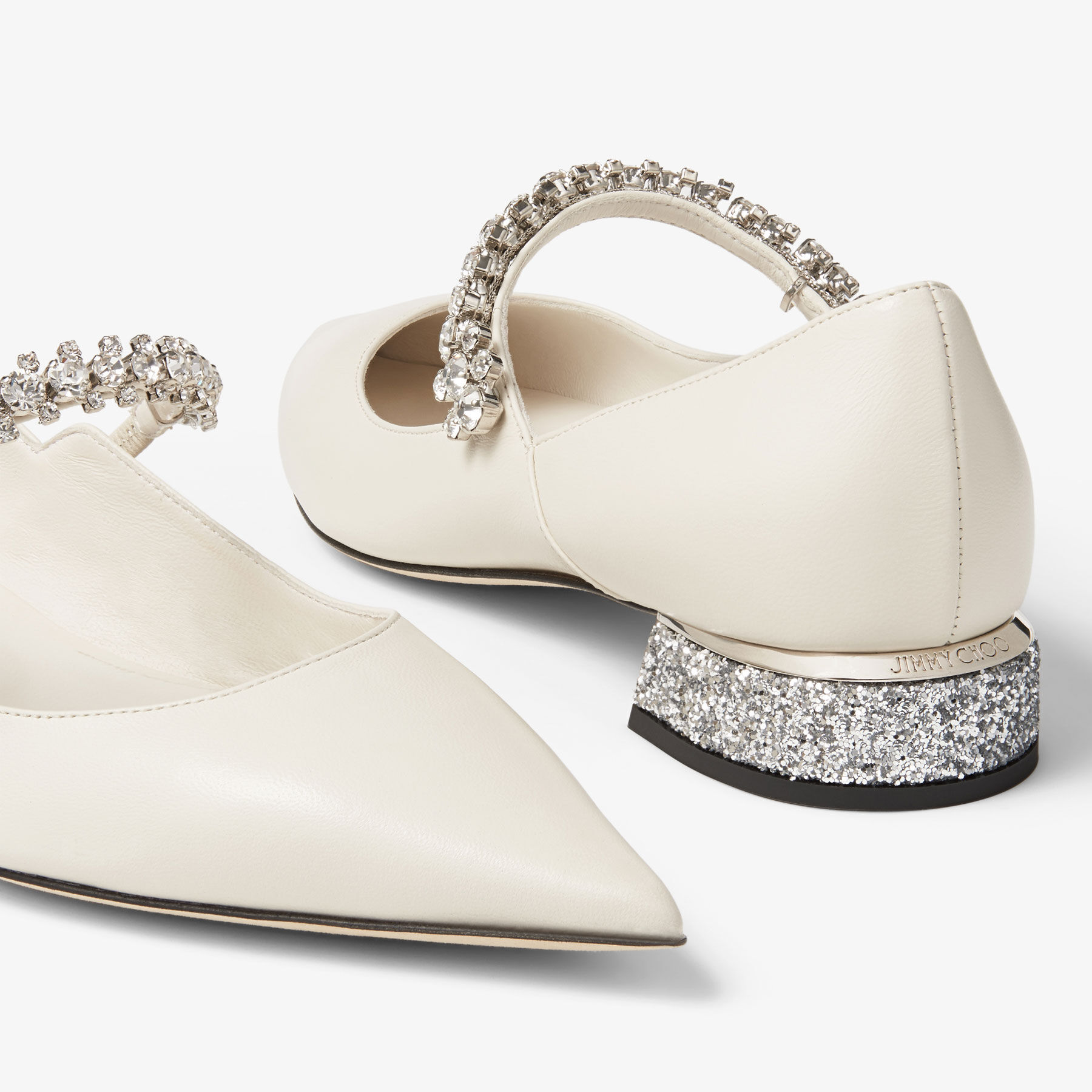 美品 ジミーチュウ BING PUMPFLAT ビジュー ストーン エナメル Bing Pump Flat | Latte Leather Flats | JIMMY CHOO