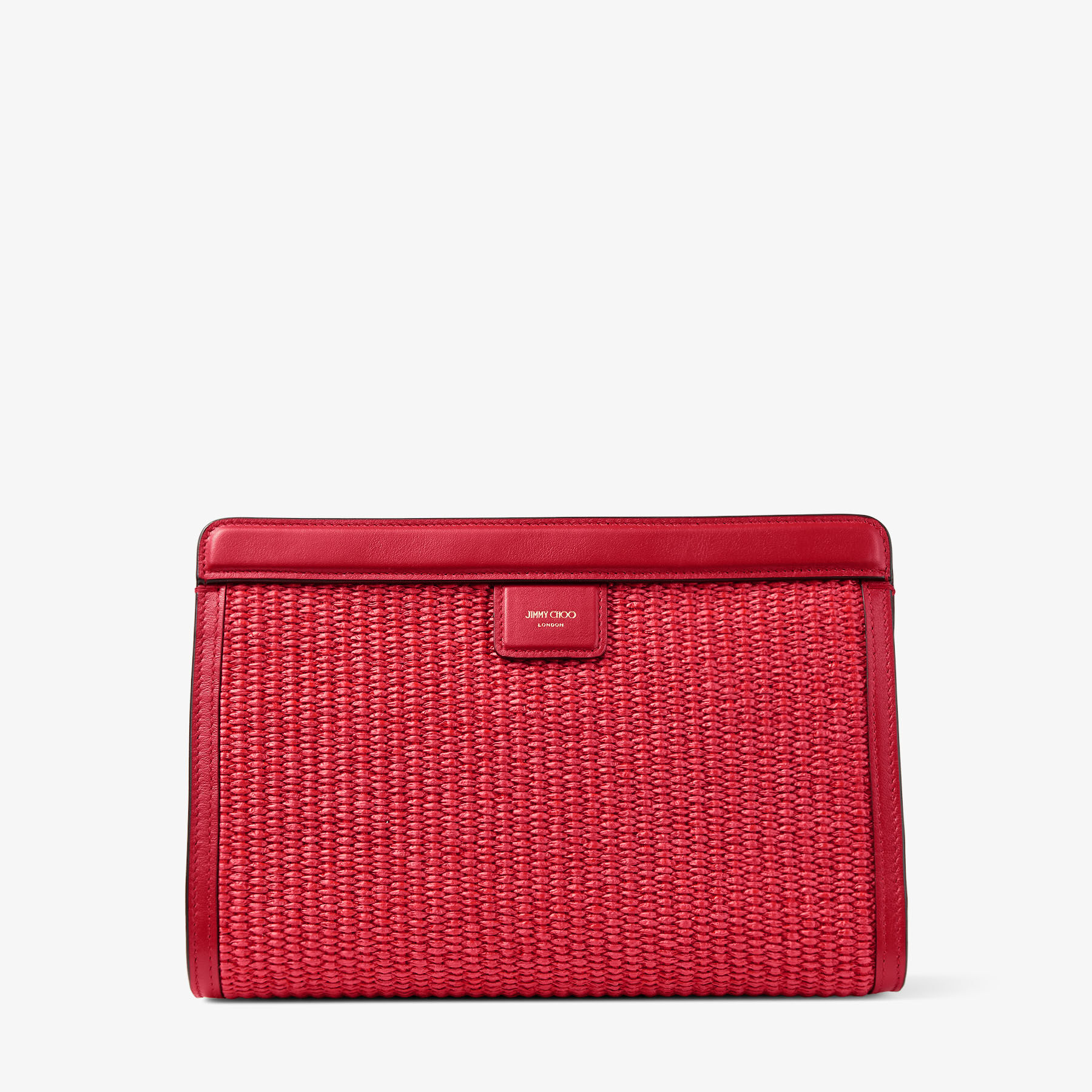 Avenue London Pouch | Ruby Red and Light Gold Embroidered Raffia
