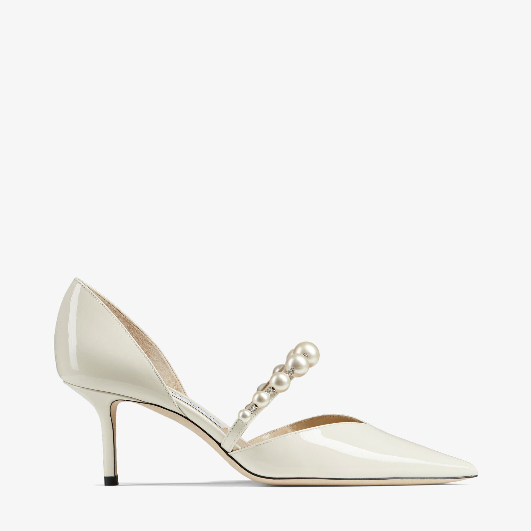 パンプス JIMMY CHOO AURELIE 65 PATENT LEATHER PUMPS Latte Patent Leather Pointed Pumps with Pearl Embellishment