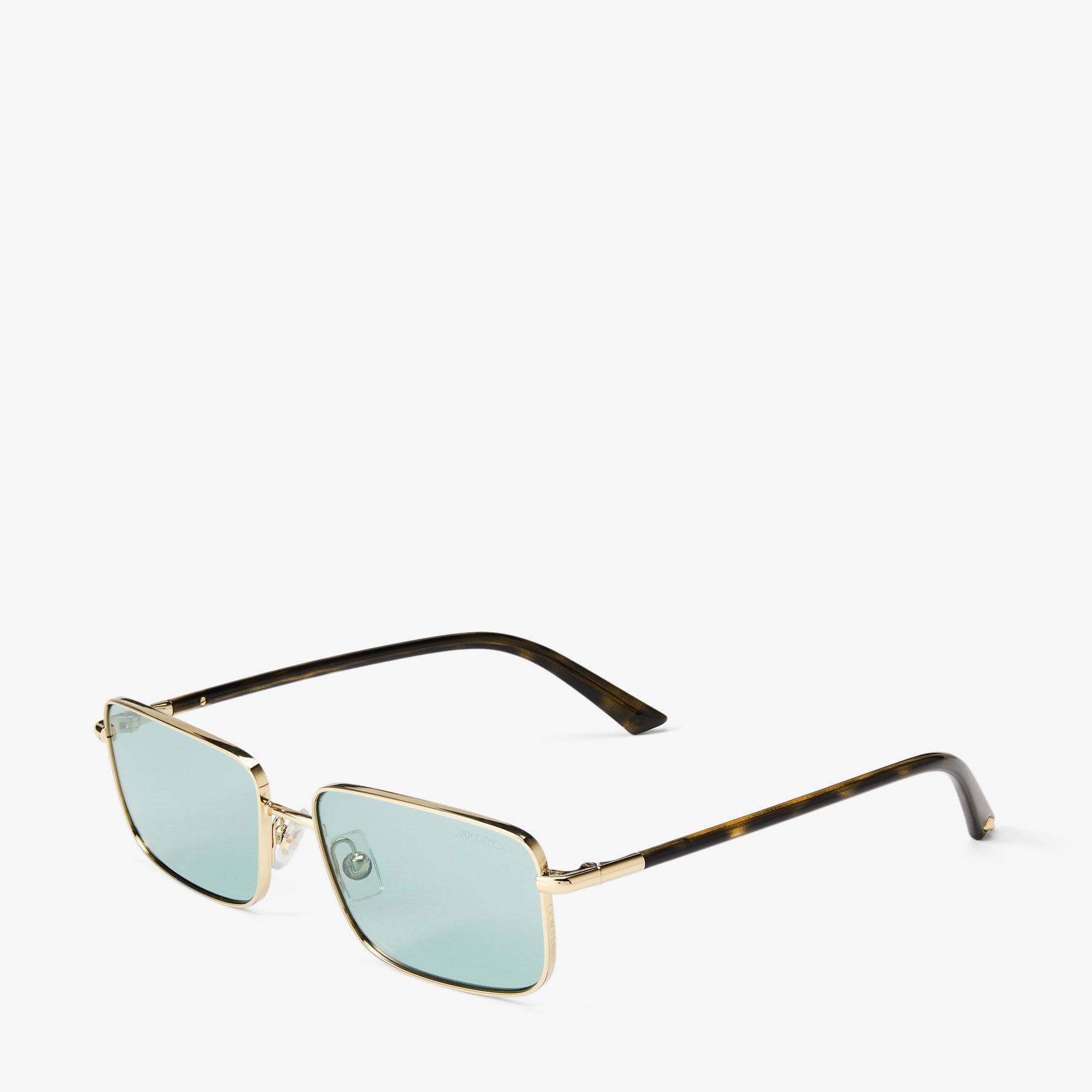 Gavin | Pale Gold and Green Metal Rectangular Sunglasses 