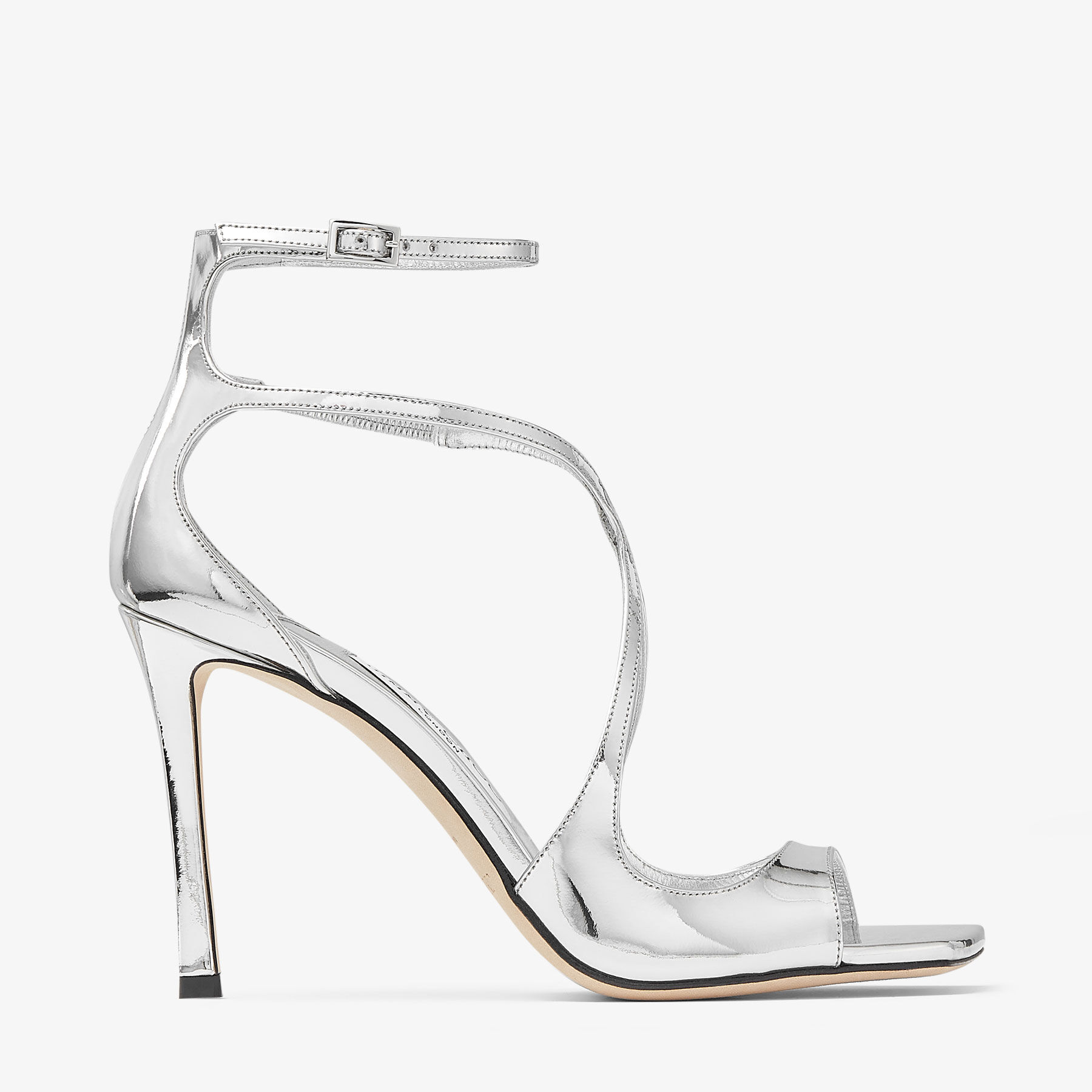 Azia 95 | Silver Liquid Metal Leather Sandals | New