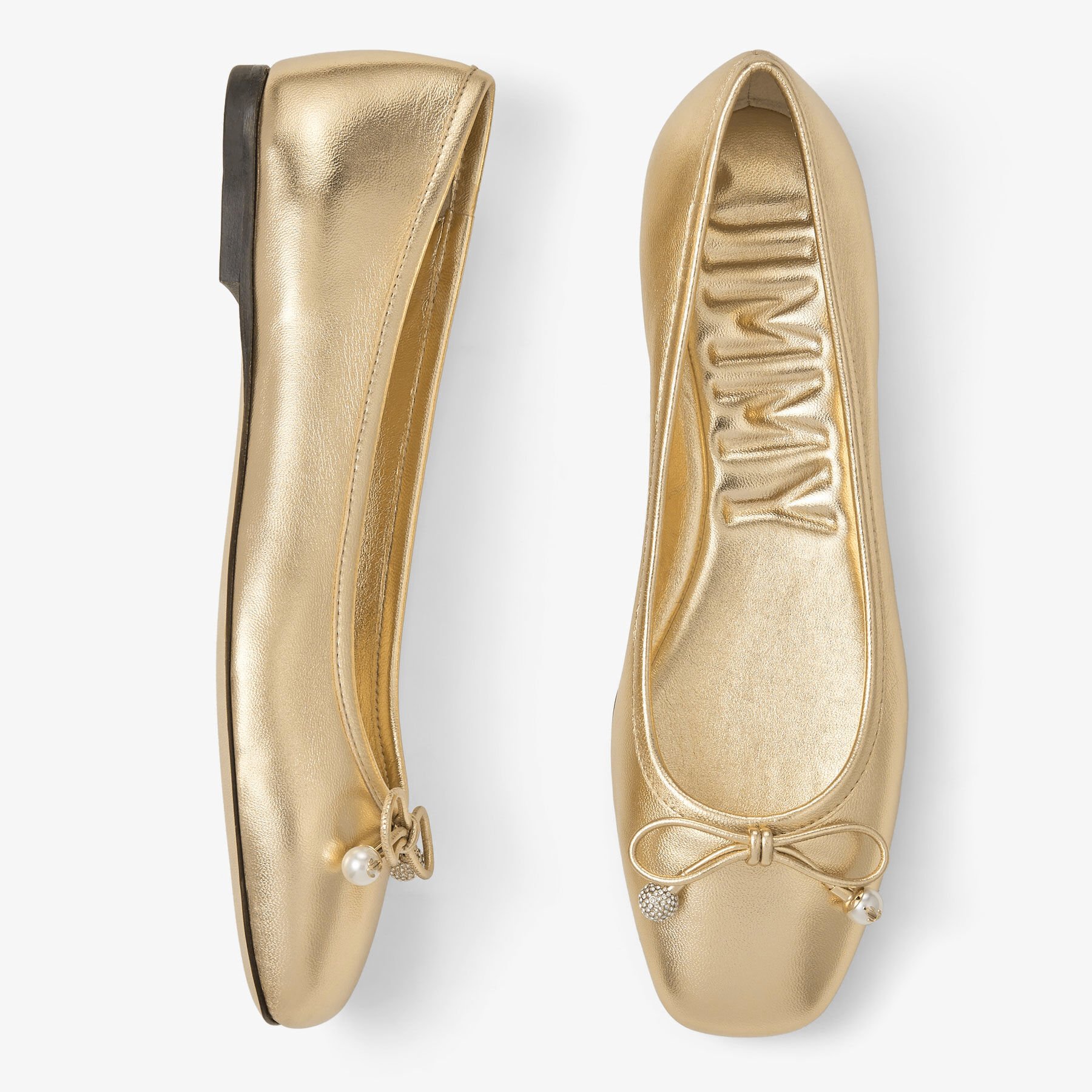 ELME FLAT Gold Metallic Nappa Leather Flats with Pearl