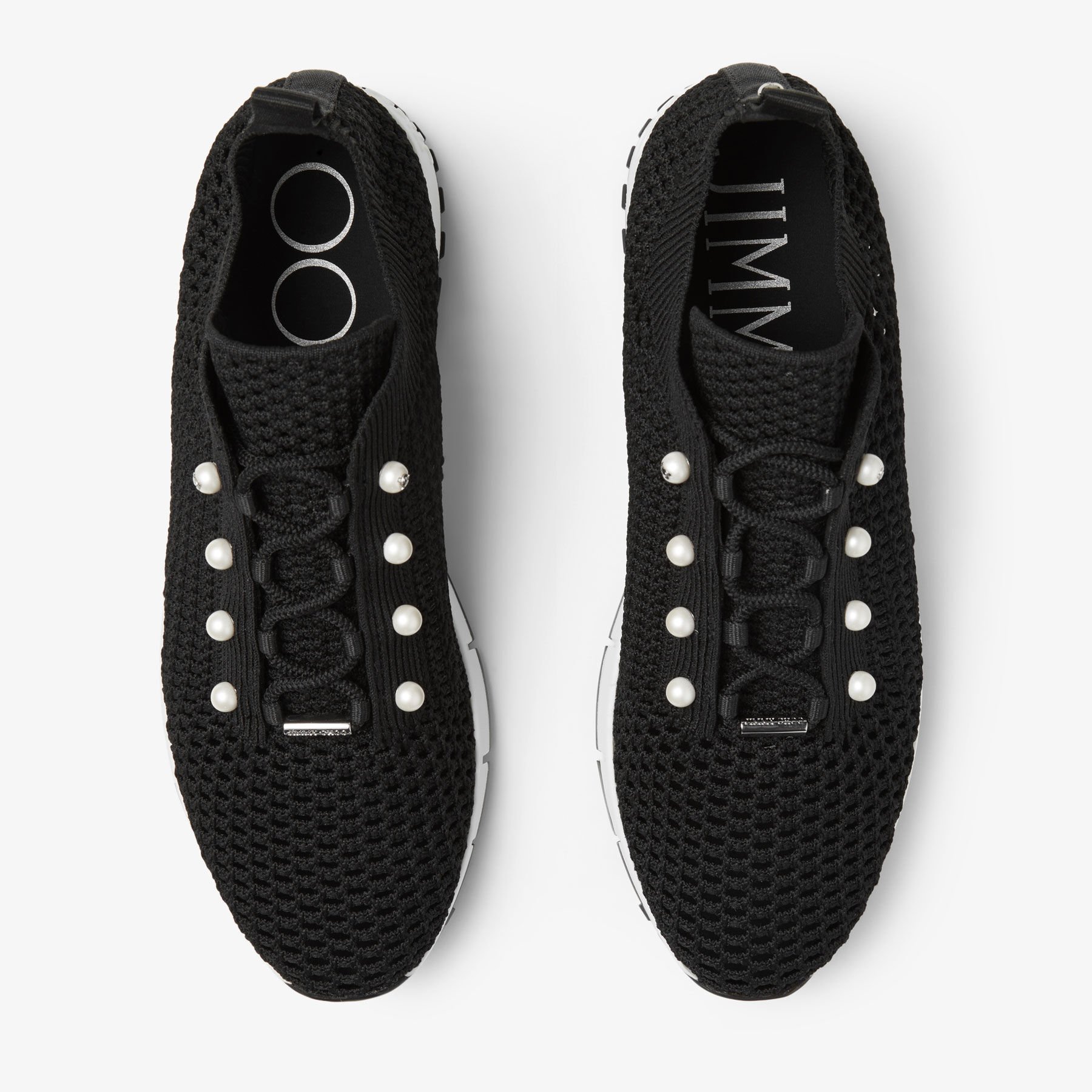 Veles | Black Crochet Knit Low-Top Trainers with Pearls | JIMMY CHOO