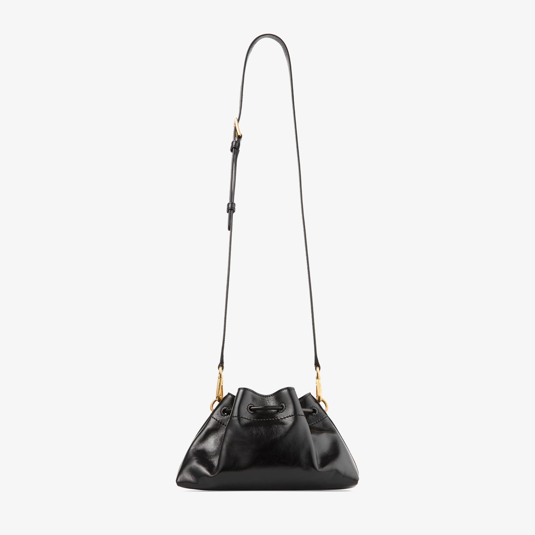 Cinch Small | Black Soft Shiny Biker Leather Shoulder Bag | JIMMY CHOO