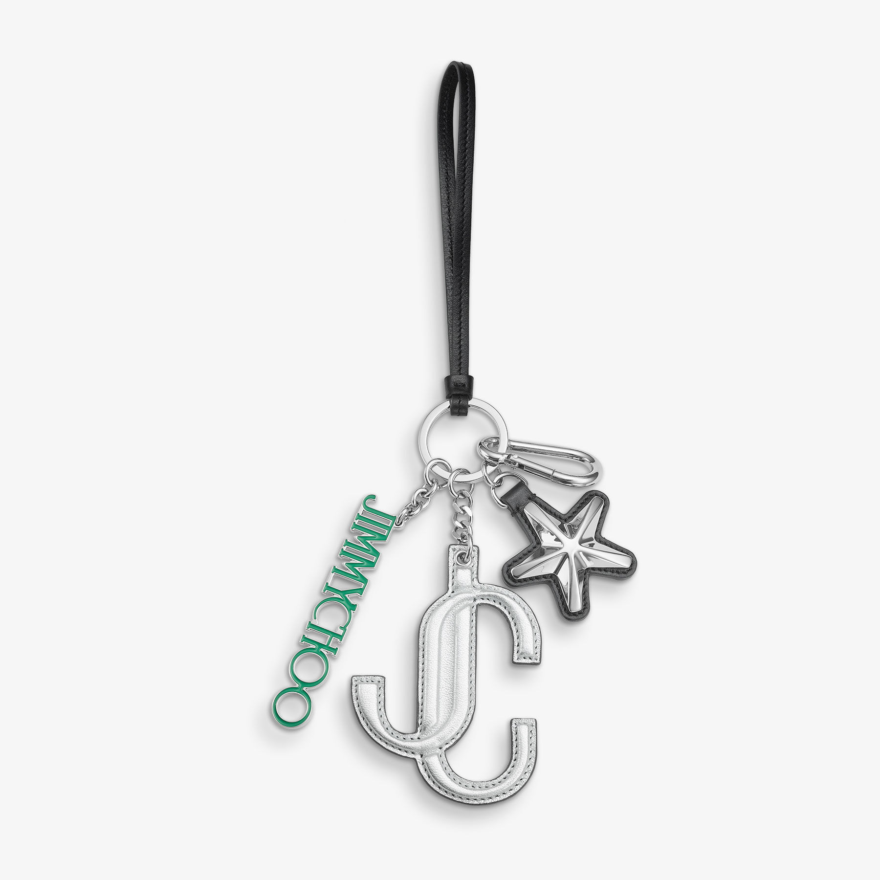 Silver & Green Metallic Nappa Star Logo | Bag Charm | JIMMY CHOO CA