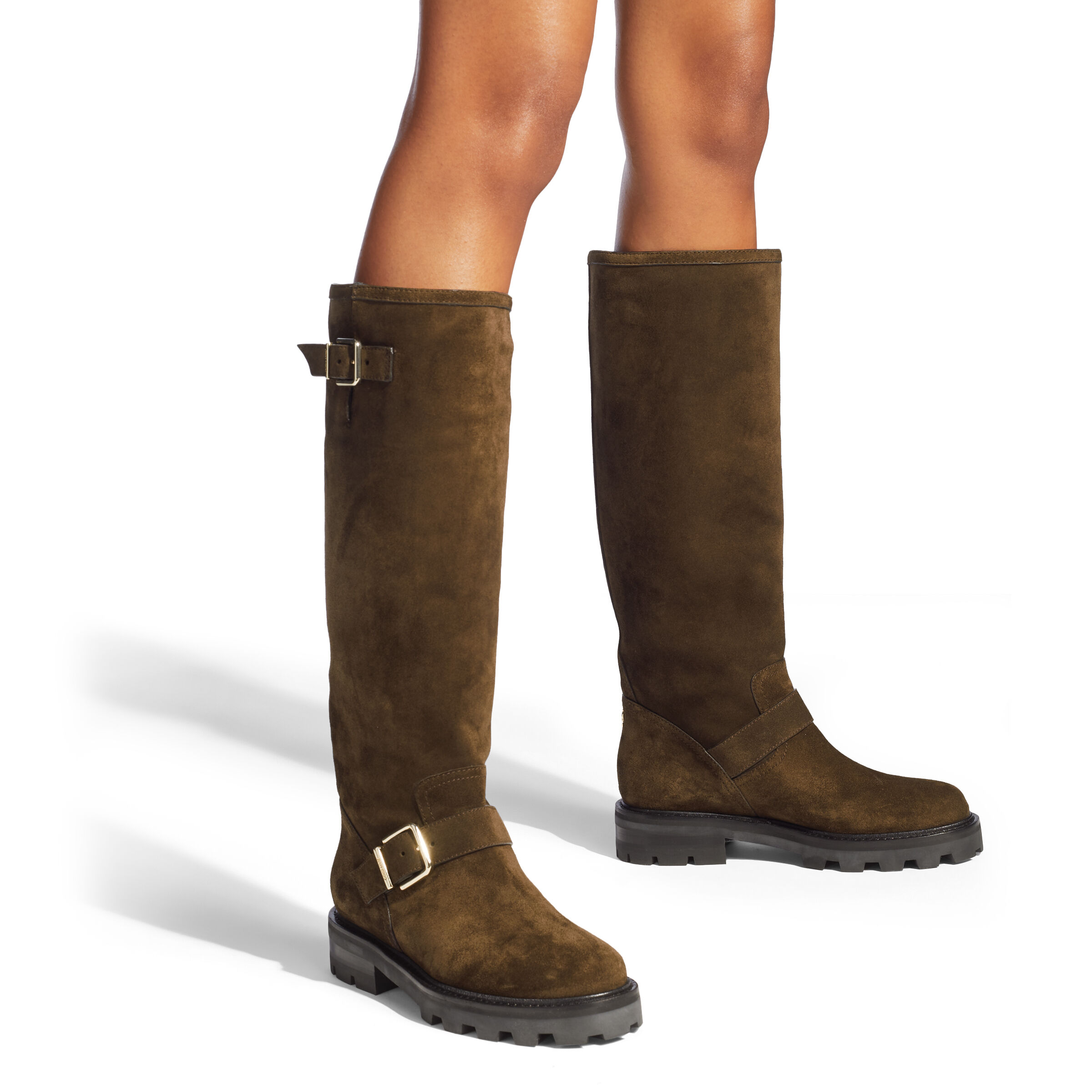 tall flat brown boots
