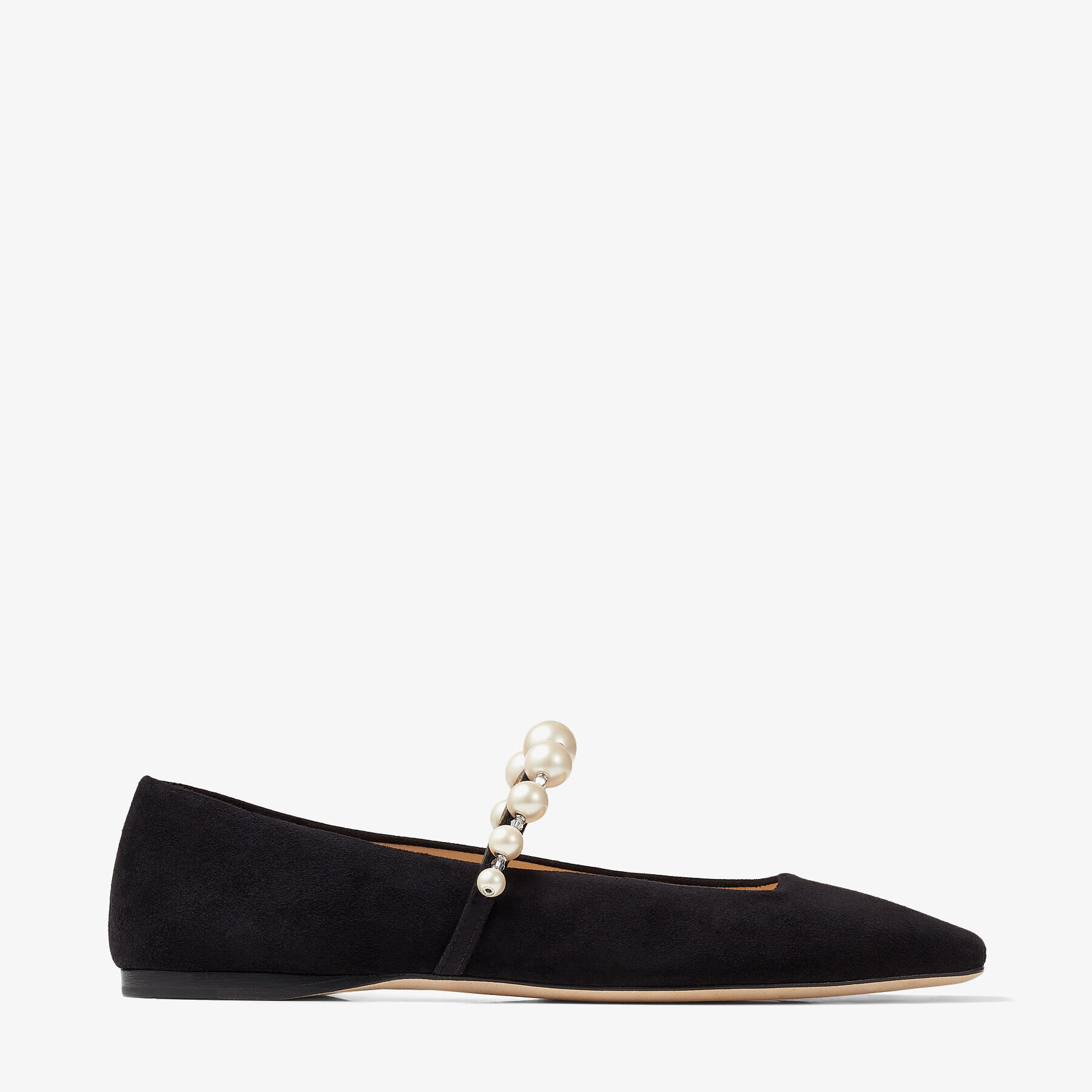 Black Suede Flats with Pearl Embellishment ADE FLAT High Summer 2021 JIMMY CHOO