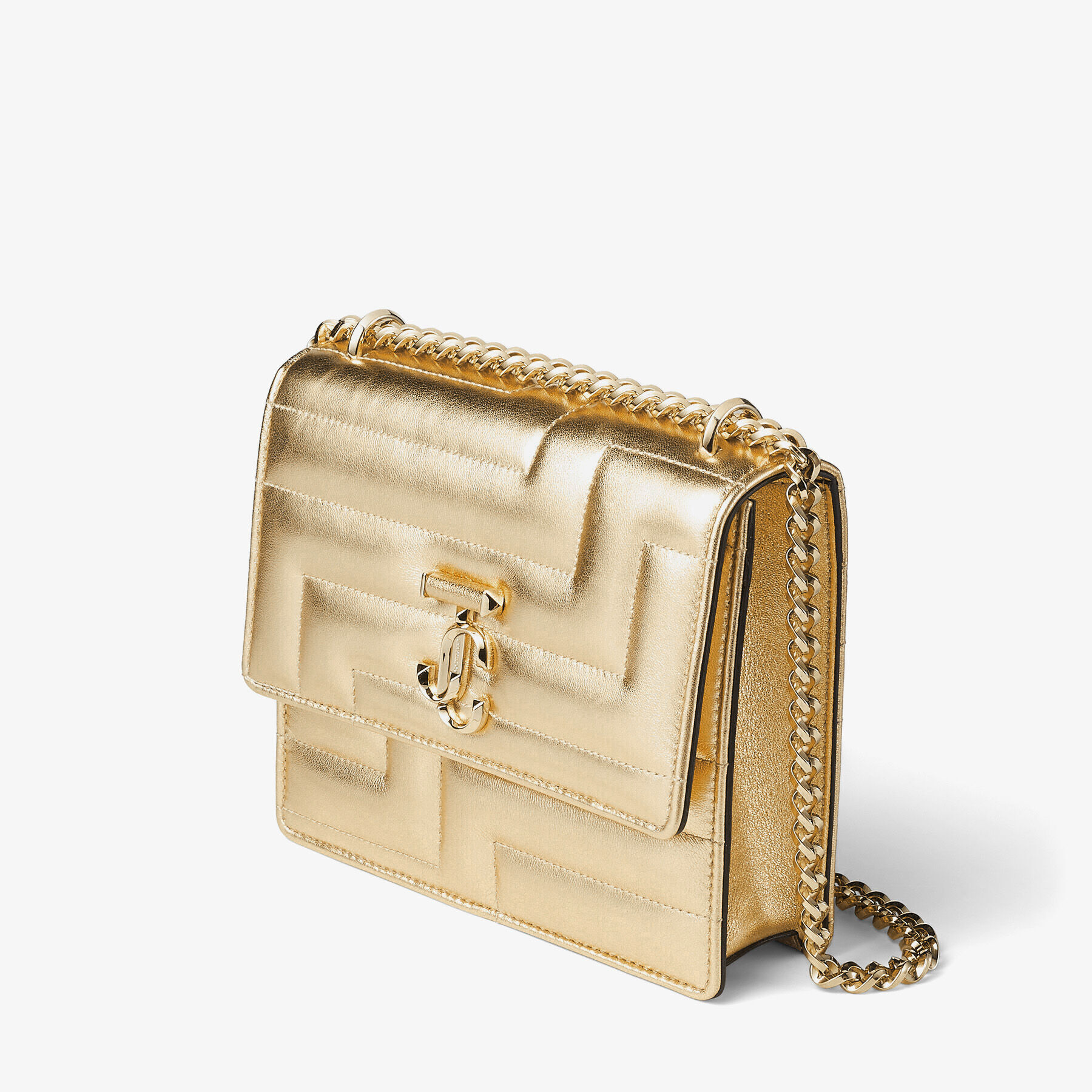 Gold Avenue Metallic Nappa Leather Bag with Light Gold JC Emblem | AVENUE  QUAD | Autumn 2022 collection | JIMMY CHOO