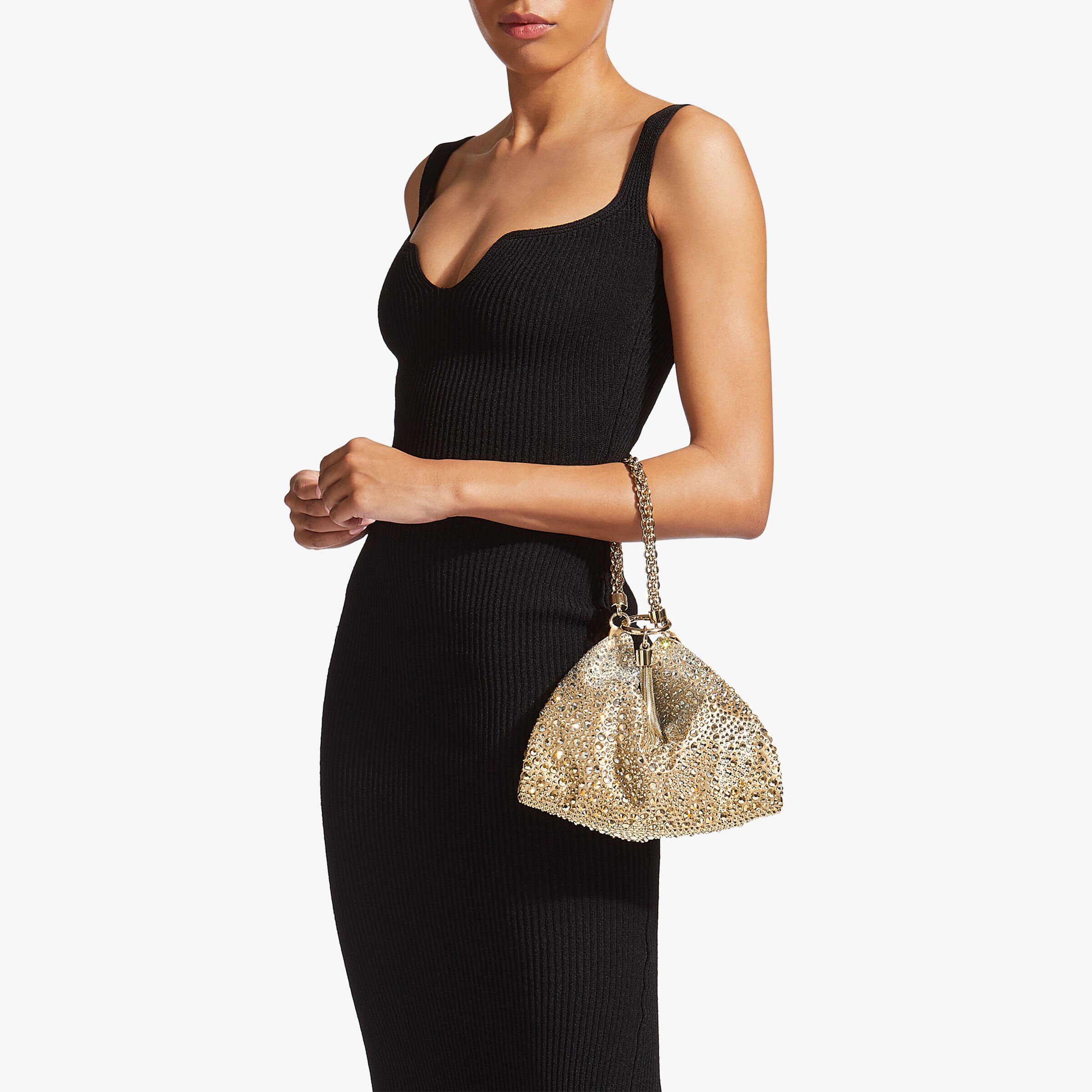 Gold Satin Bag with D grad crystals CALLIE JIMMY CHOO