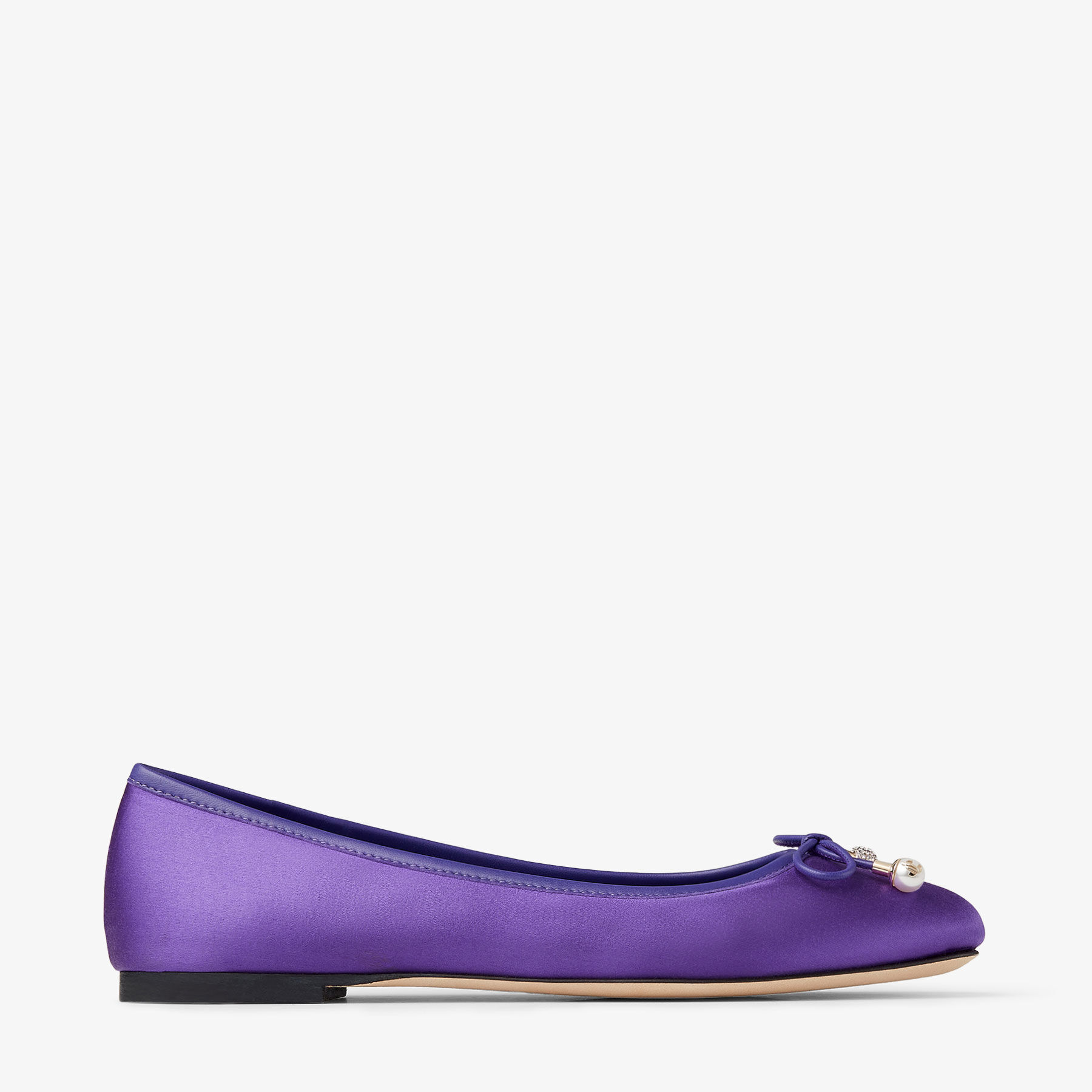 Elme Flat Purple Satin Flats with Pearl Embellishment JIMMY CHOO